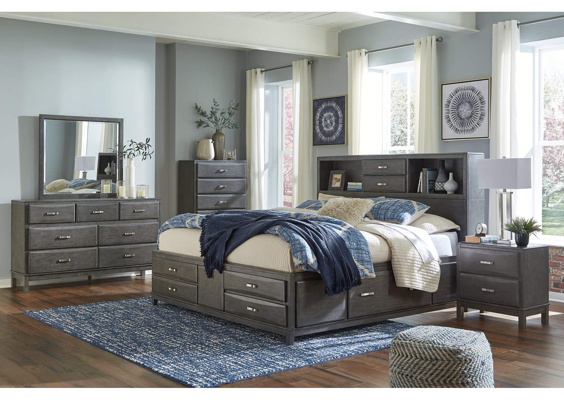 Caitbrook California King Storage Bed with 8 Storage Drawers with Mirrored Dresser, Chest and 2 Nightstands,Signature Design By Ashley