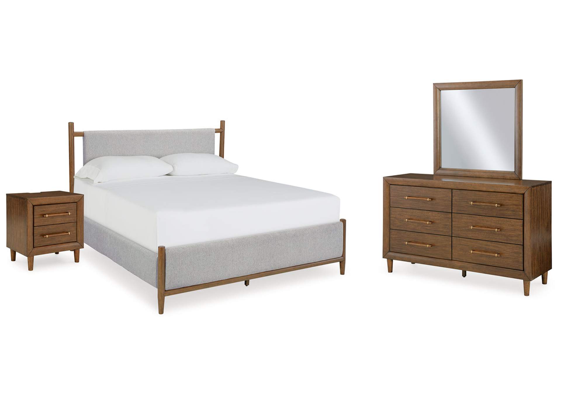 Lyncott California King Upholstered Bed with Mirrored Dresser and Nightstand,Signature Design By Ashley