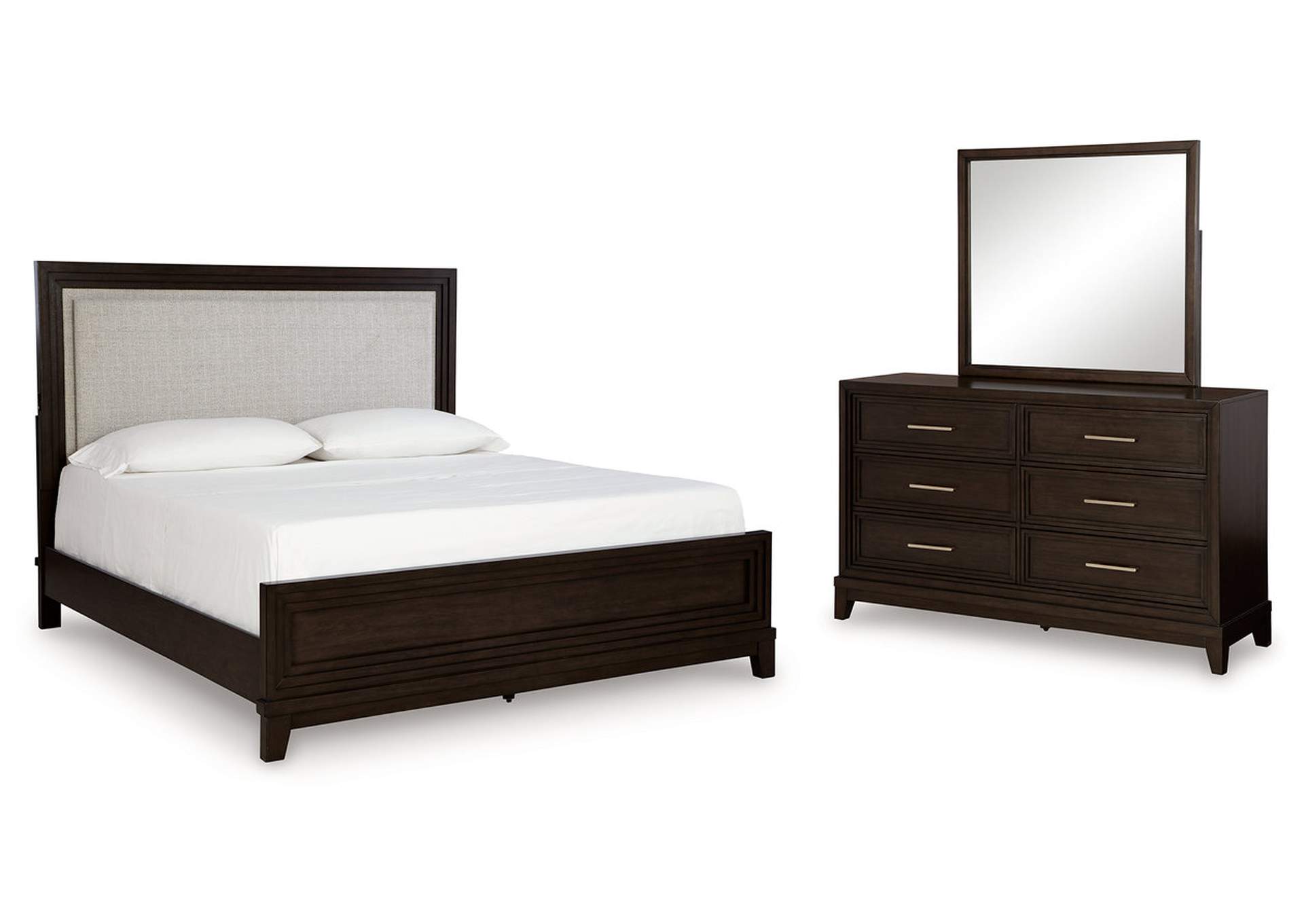 Neymorton Queen Upholstered Panel Bed with Mirrored Dresser,Signature Design By Ashley