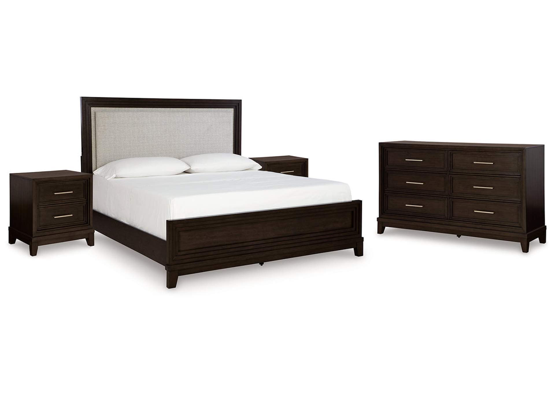 Neymorton California King Upholstered Panel Bed with Dresser and 2 Nightstands,Signature Design By Ashley