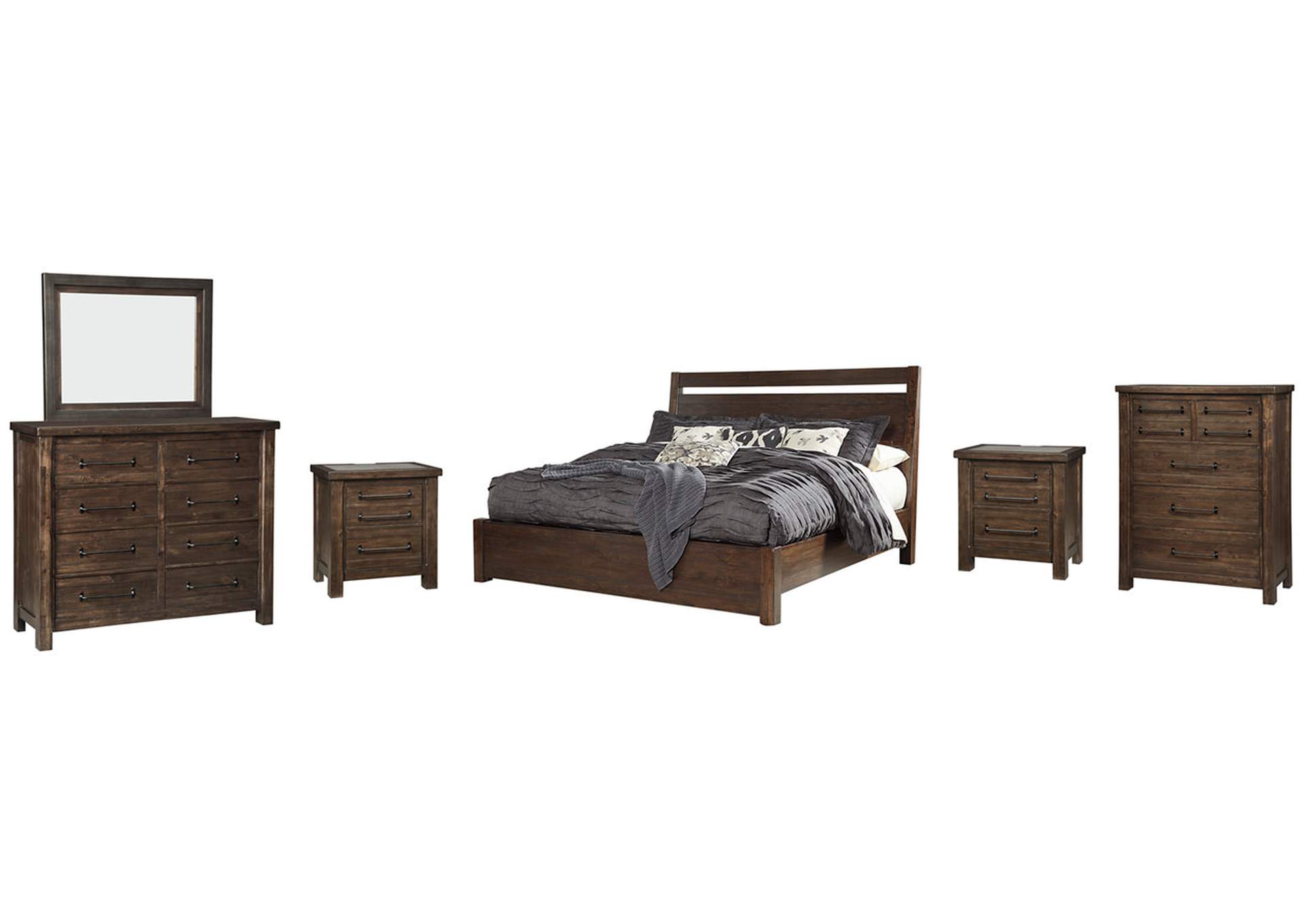 Starmore King Panel Bed with Mirrored Dresser, Chest and 2 Nightstands,Millennium