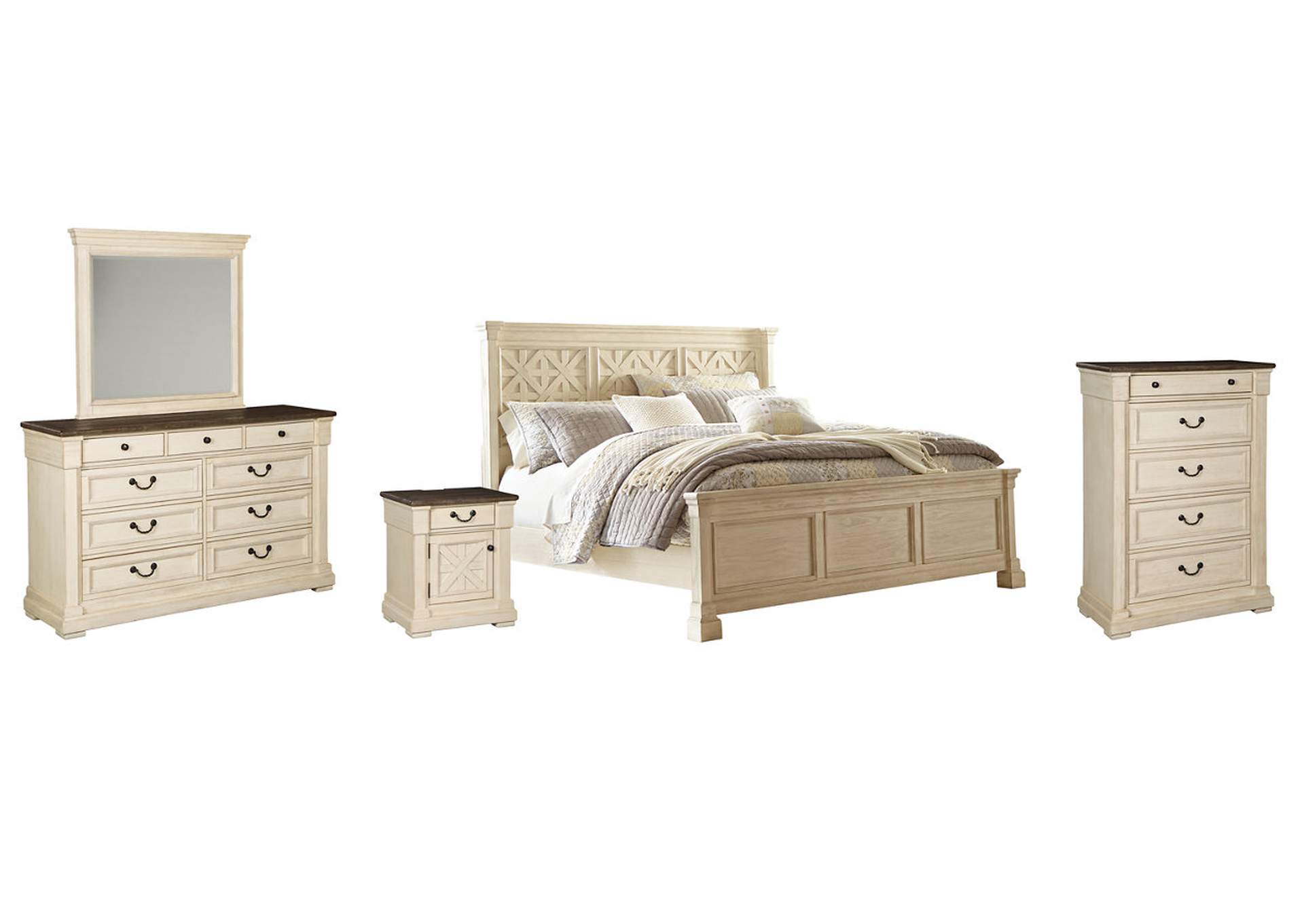 Bolanburg California King Panel Bed with Mirrored Dresser, Chest and Nightstand,Signature Design By Ashley