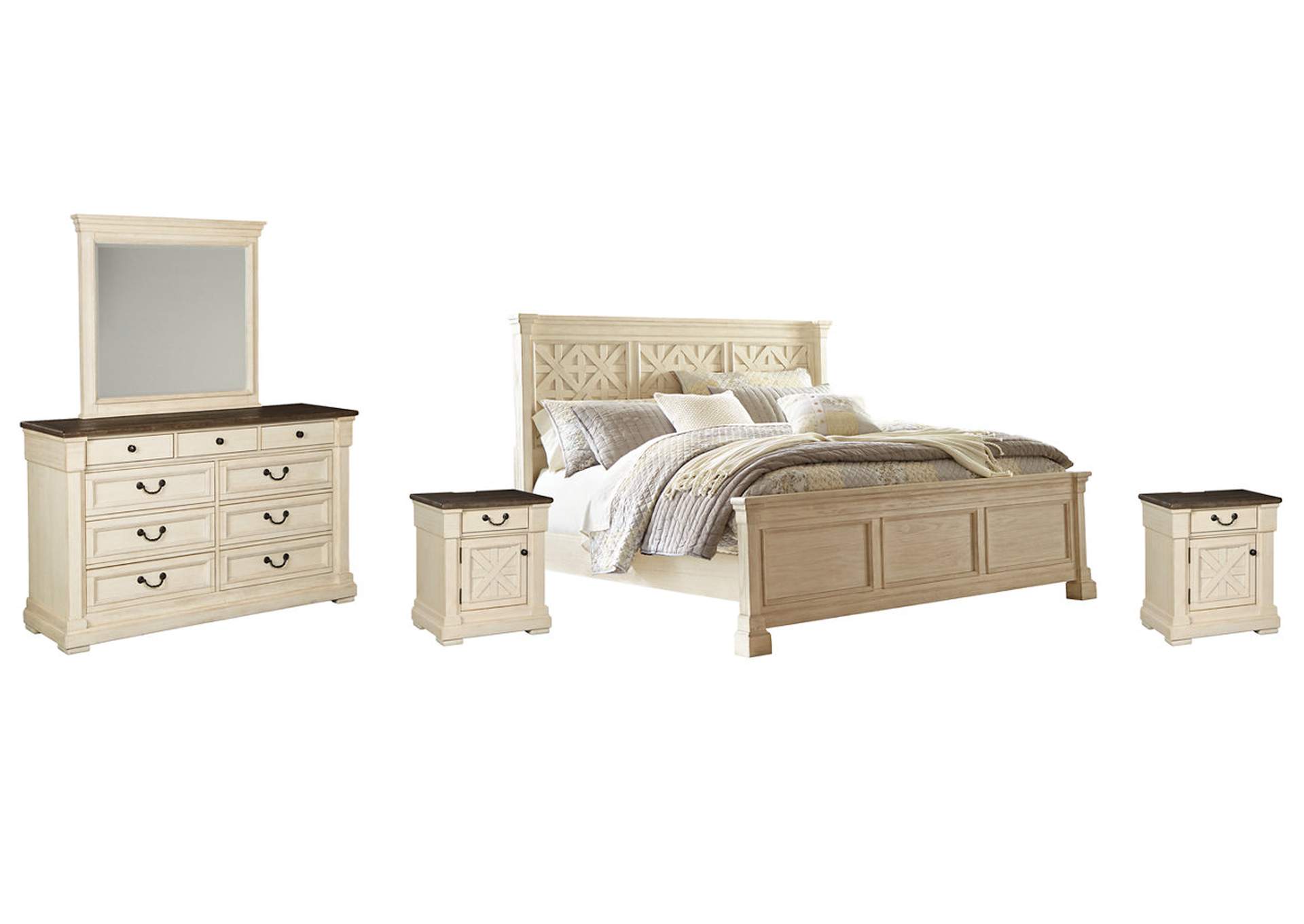 Bolanburg California King Panel Bed with Mirrored Dresser and 2 Nightstands,Signature Design By Ashley