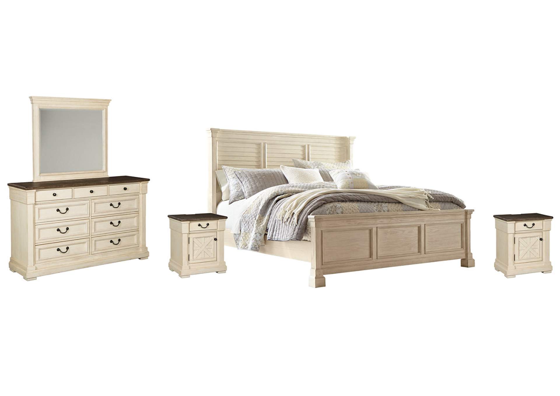 Bolanburg King Panel Bed with Mirrored Dresser and 2 Nightstands,Signature Design By Ashley