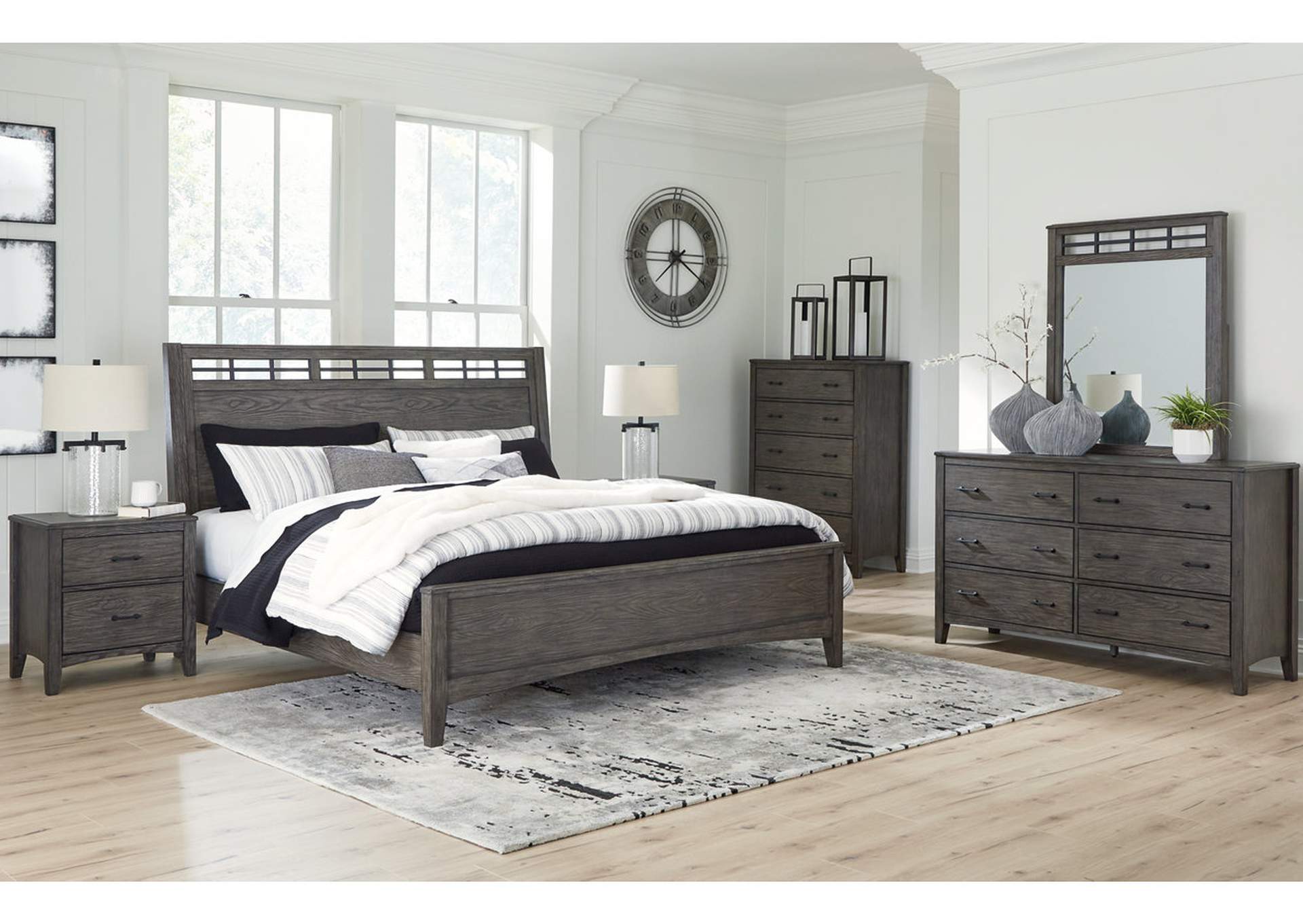 Montillan King Panel Bed with Mirrored Dresser and 2 Nightstands,Signature Design By Ashley