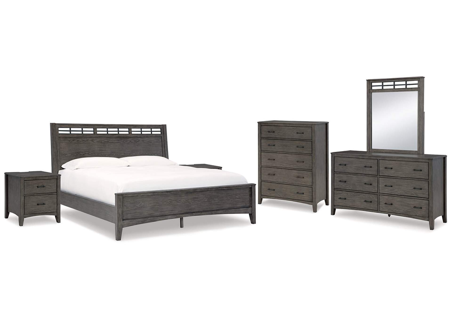 Montillan California King Panel Bed with Mirrored Dresser, Chest and 2 Nightstands,Signature Design By Ashley