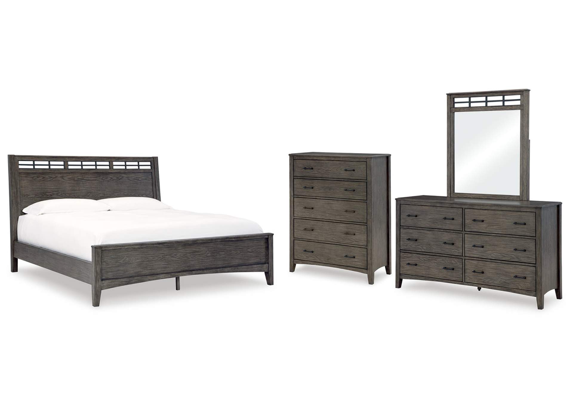 Montillan California King Panel Bed with Mirrored Dresser and Chest,Signature Design By Ashley