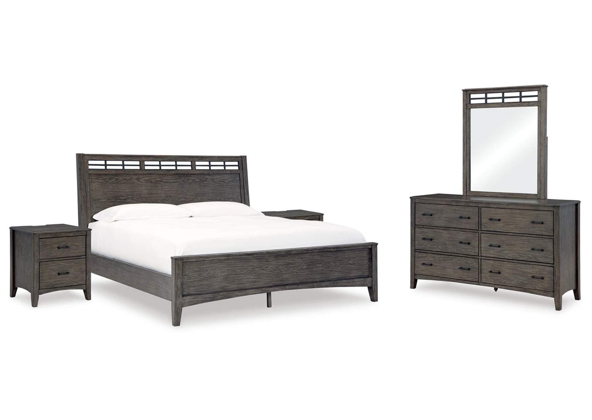 Montillan California King Panel Bed with Mirrored Dresser and 2 Nightstands,Signature Design By Ashley