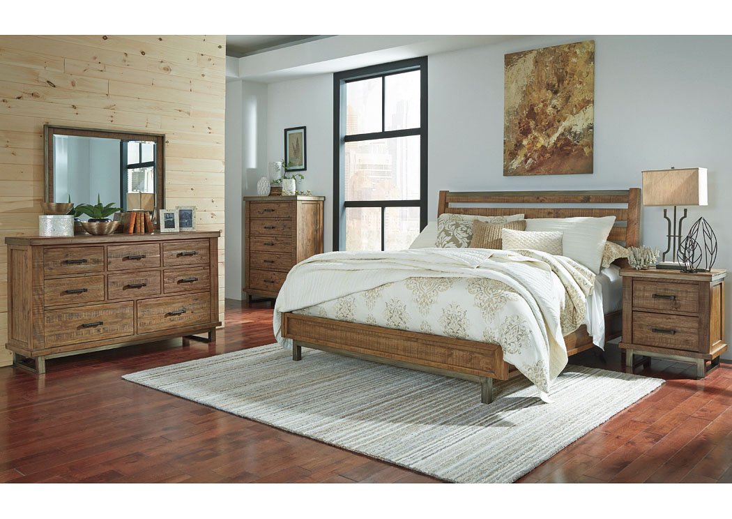 Dondie Warm Brown King Sleigh Platform Bed w/Dresser, Mirror and Nightstand,ABF Signature Design by Ashley