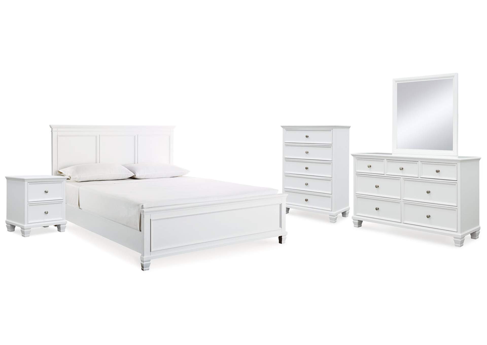 Fortman King Panel Bed with Mirrored Dresser, Chest and Nightstand,Signature Design By Ashley