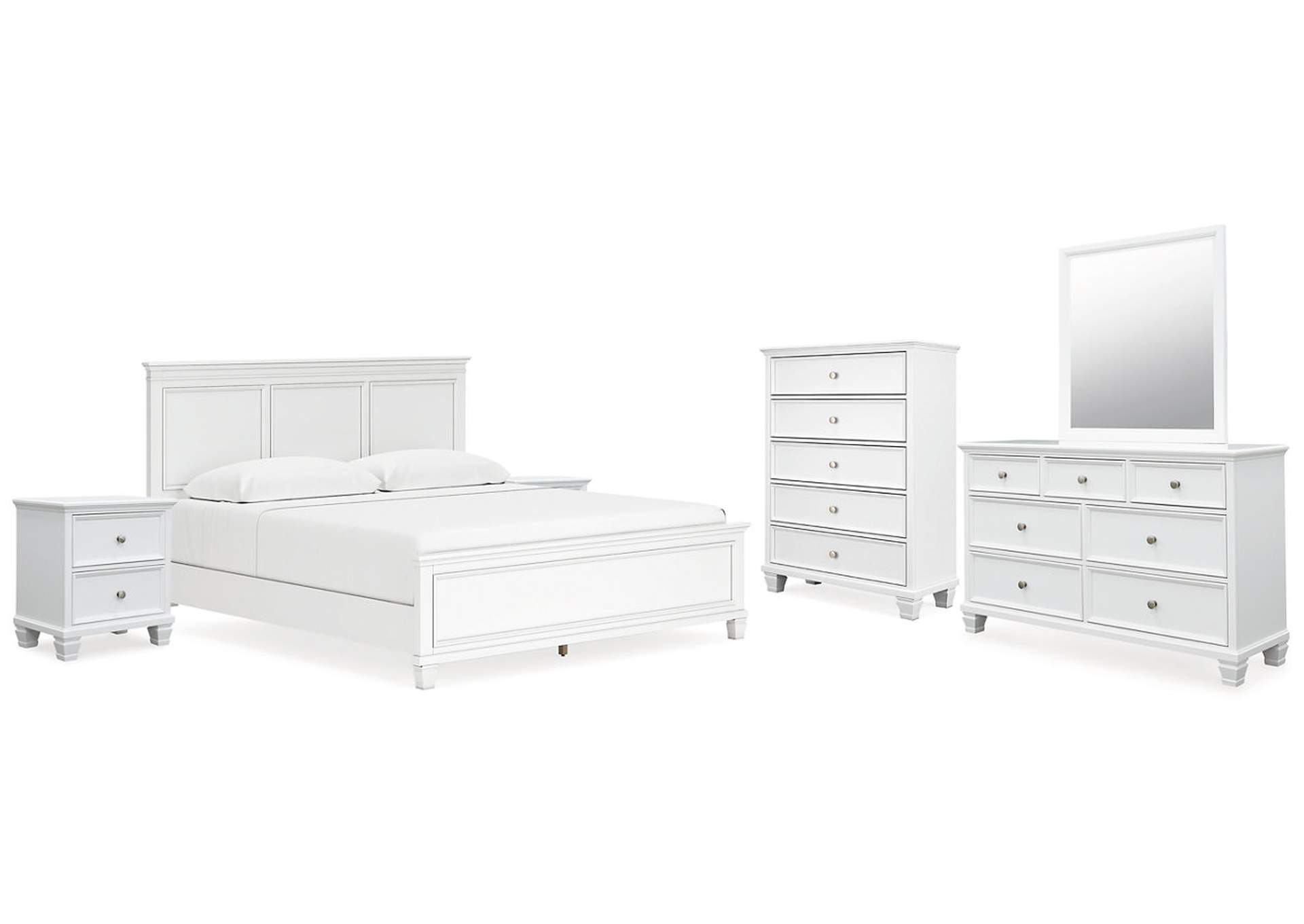 Fortman King Panel Bed with Mirrored Dresser, Chest and 2 Nightstands,Signature Design By Ashley