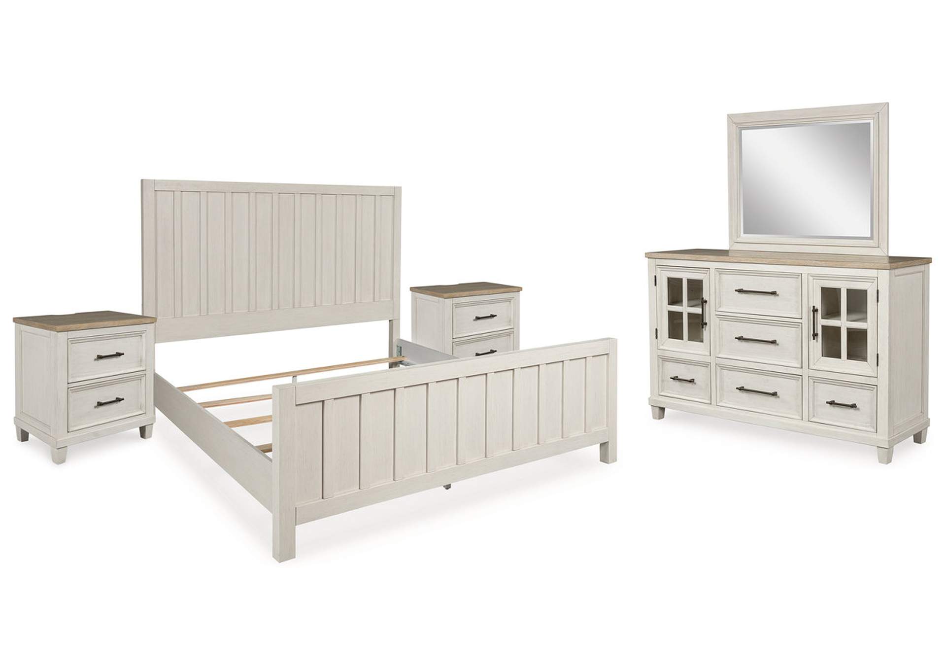 Shaybrock California King Panel Bed with Mirrored Dresser and 2 Nightstands,Benchcraft