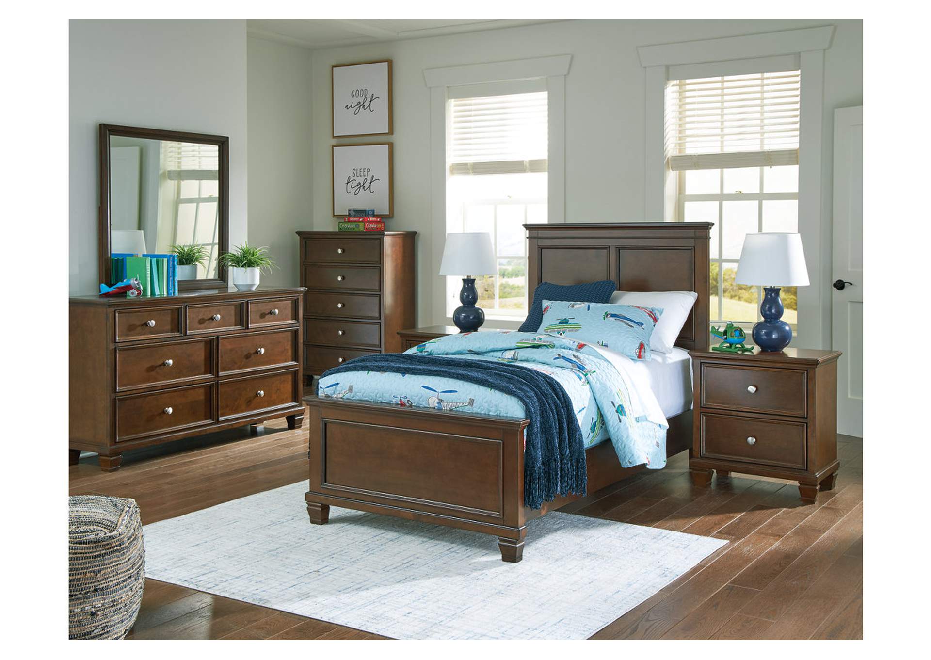 Danabrin Twin Panel Bed with Mirrored Dresser, Chest and Nightstand,Signature Design By Ashley