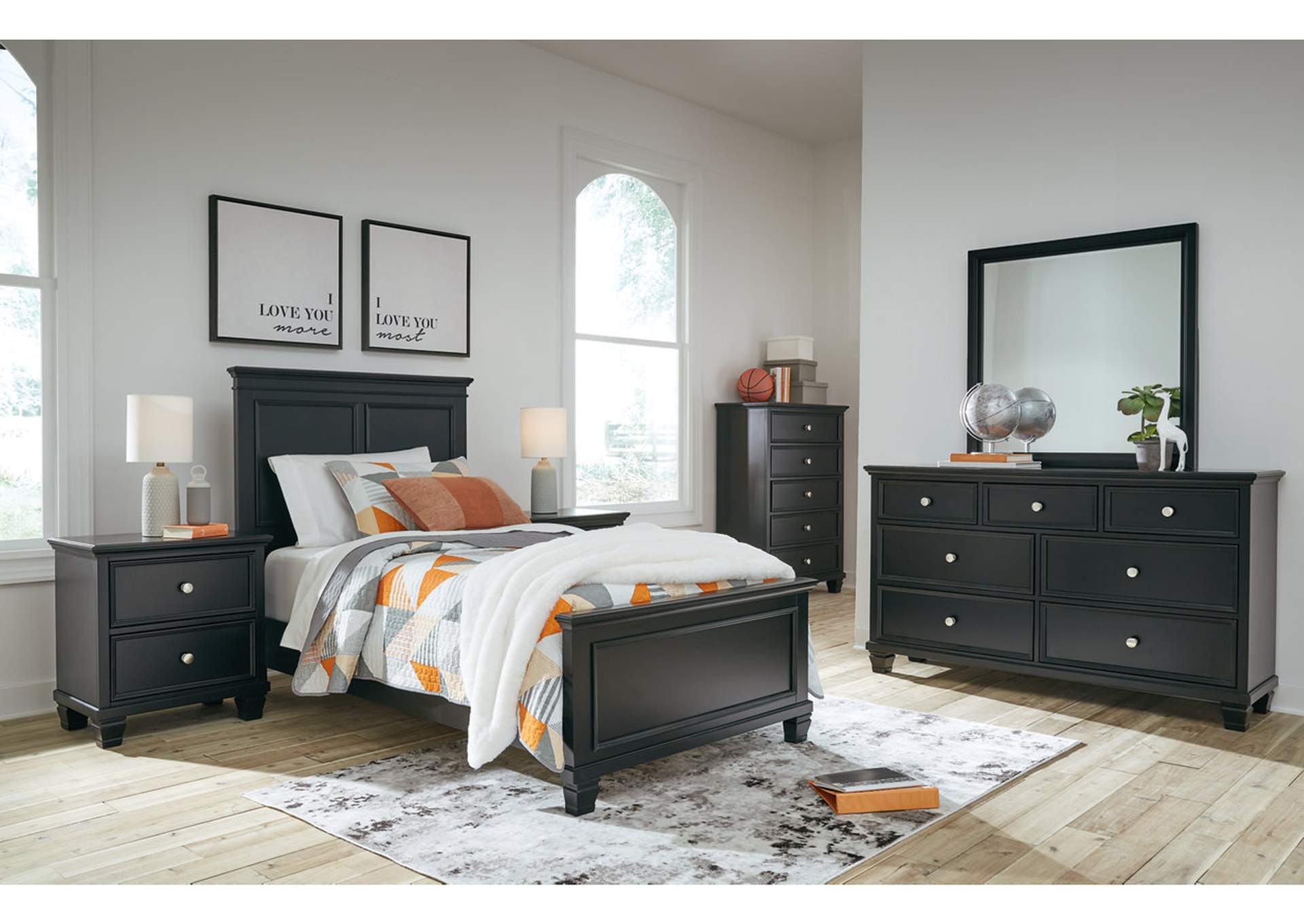 Lanolee Twin Panel Bed with Mirrored Dresser, Chest and Nightstand,Signature Design By Ashley