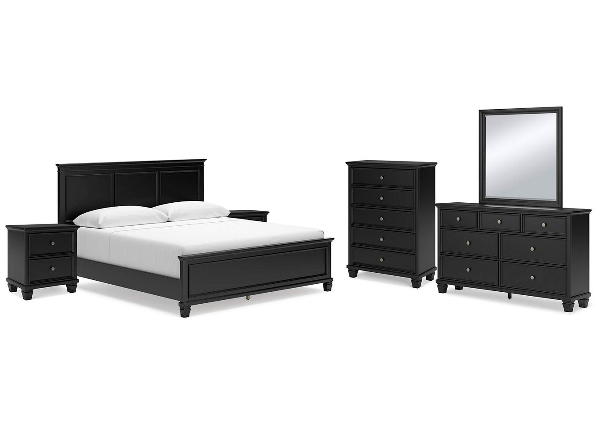 Lanolee King Panel Bed with Mirrored Dresser, Chest and 2 Nightstands,Signature Design By Ashley