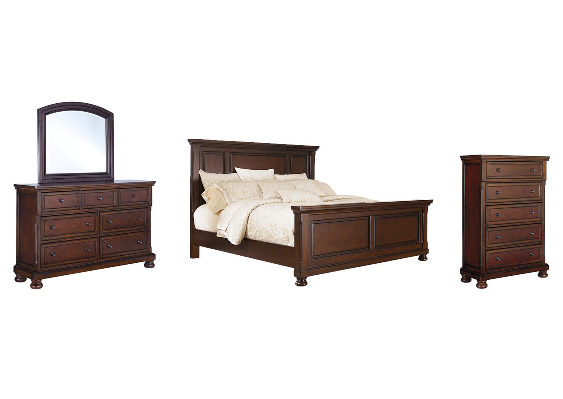 Porter King Panel Bed with Mirrored Dresser and Chest,Millennium
