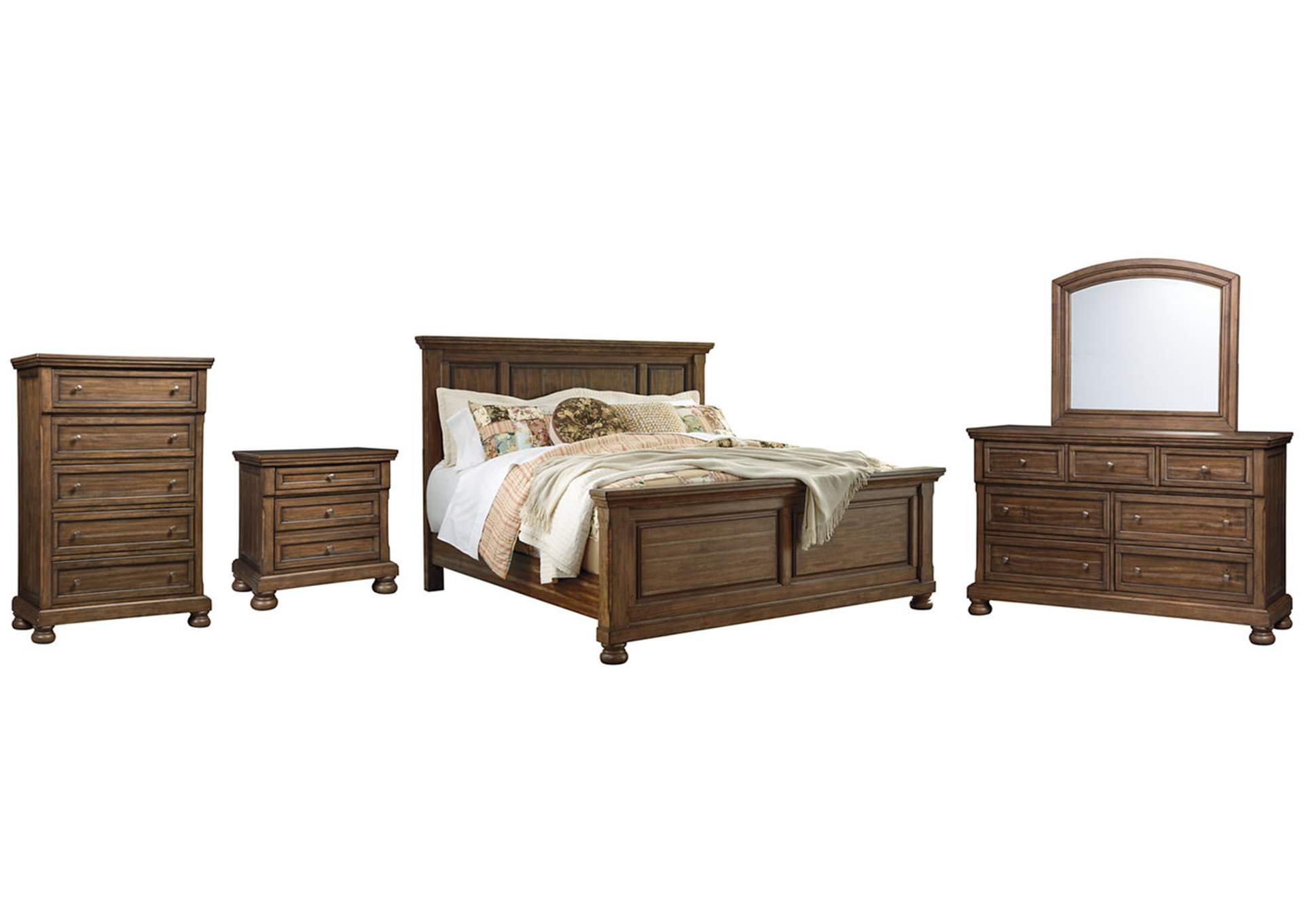 Flynnter Queen Panel Bed with Mirrored Dresser, Chest and Nightstand,Signature Design By Ashley