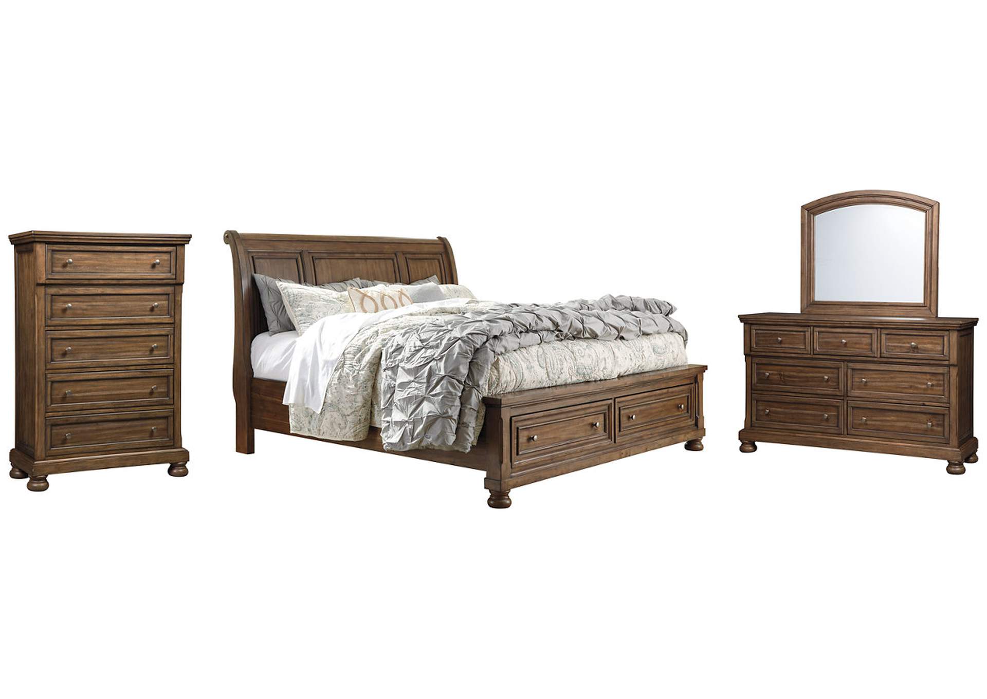 Flynnter California King Sleigh Bed with 2 Storage Drawers with Mirrored Dresser and Chest,Signature Design By Ashley