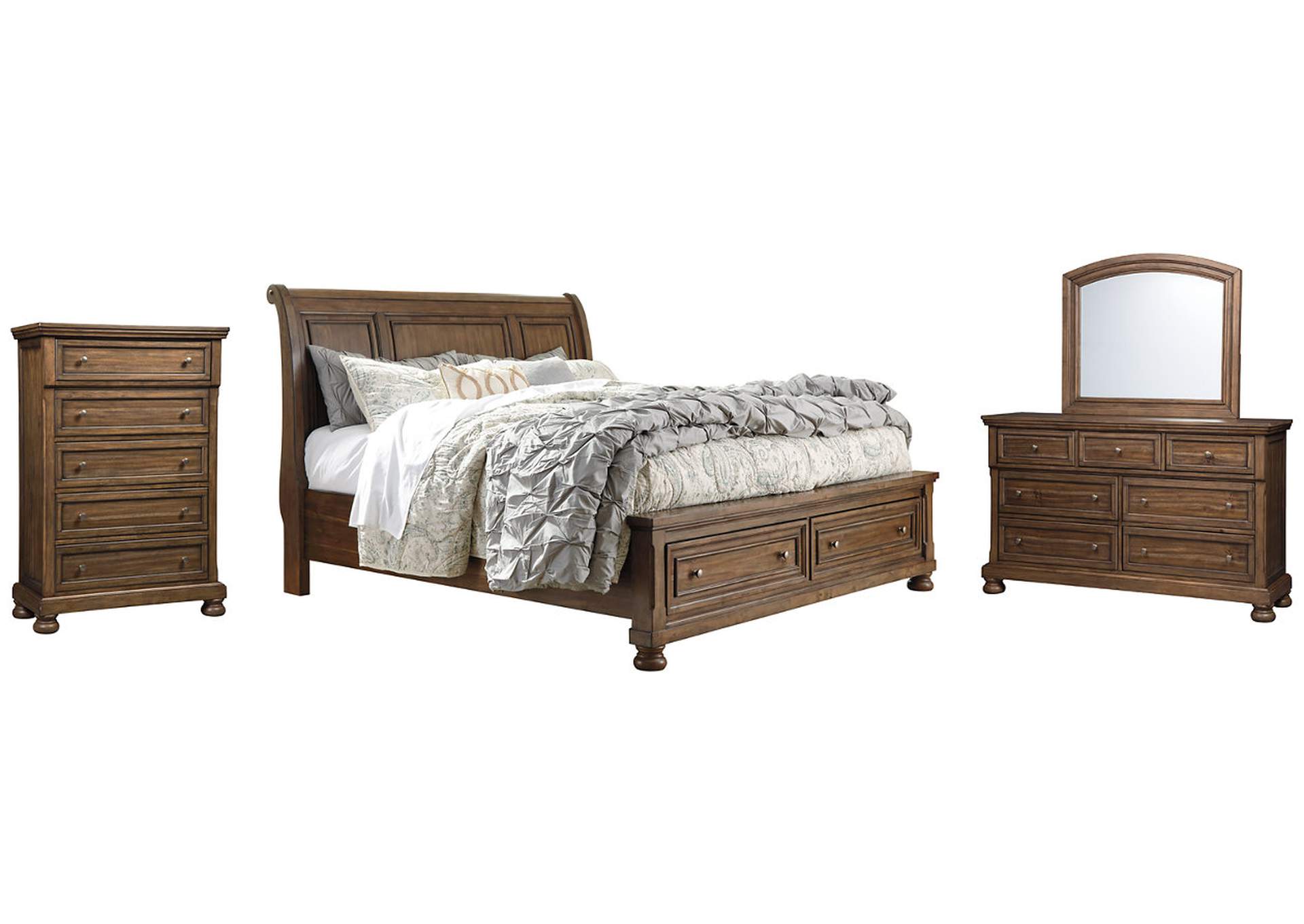 Flynnter King Sleigh Bed with 2 Storage Drawers with Mirrored Dresser and Chest,Signature Design By Ashley