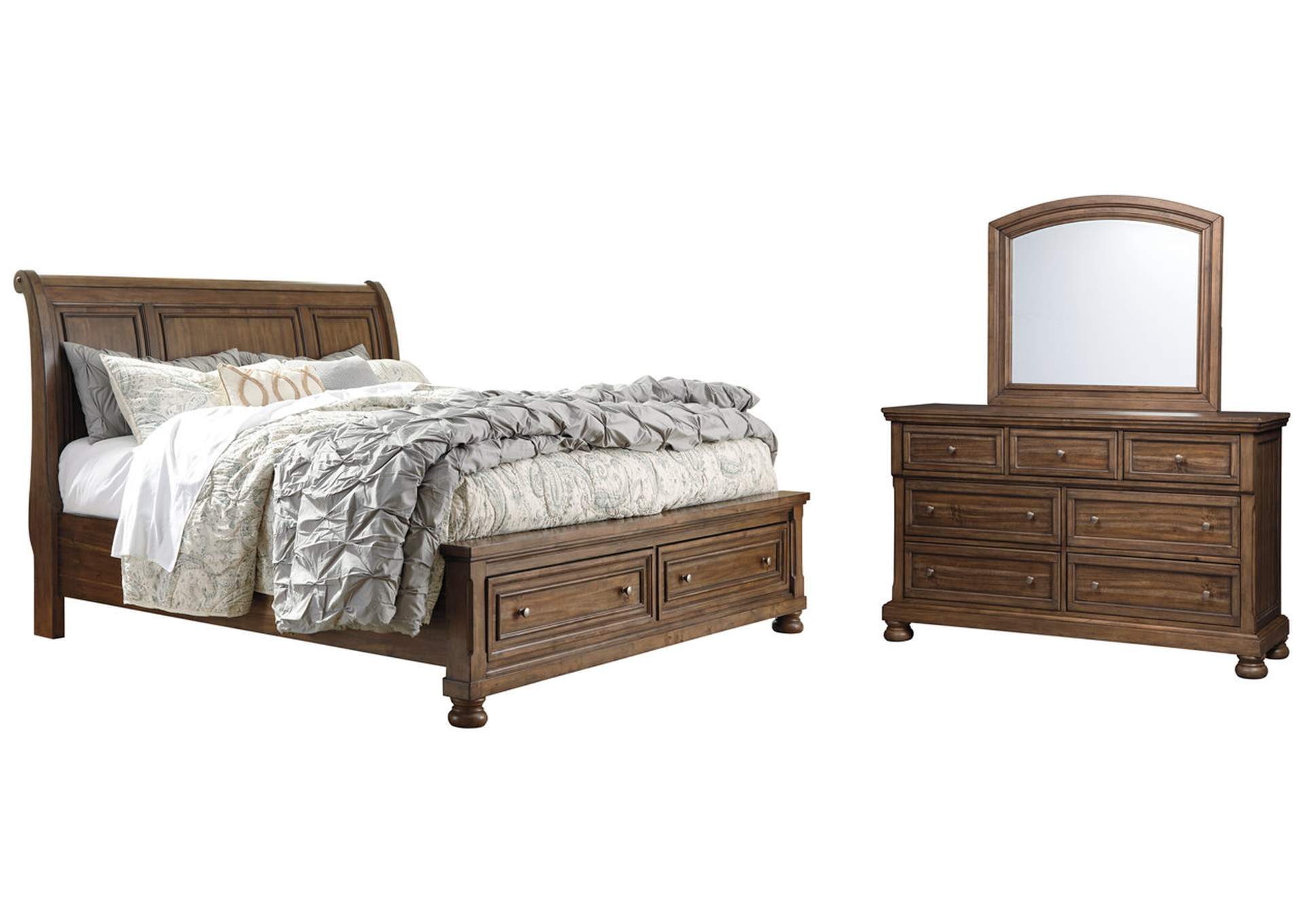 Flynnter California King Sleigh Bed with 2 Storage Drawers with Mirrored Dresser,Signature Design By Ashley