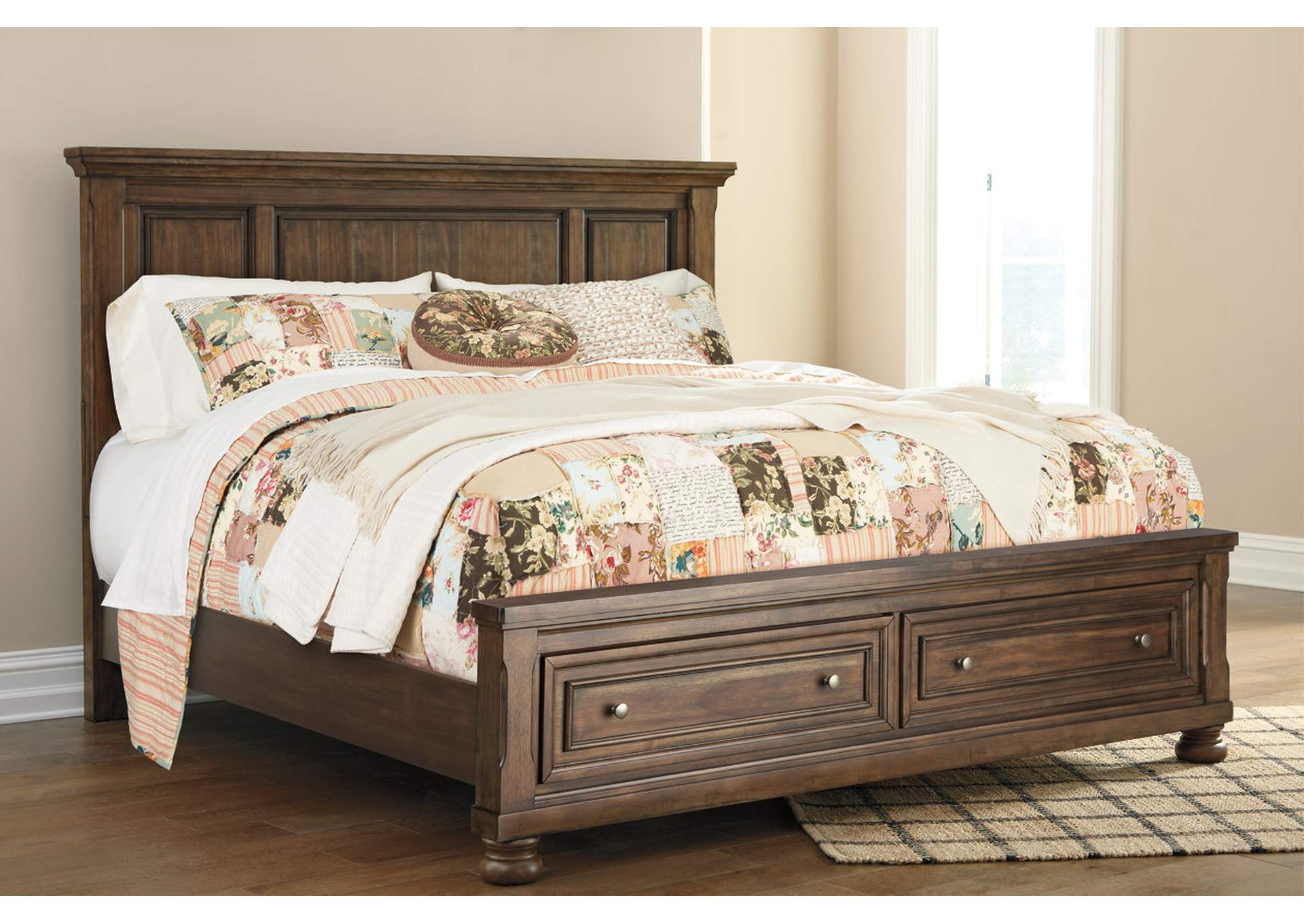 Flynnter King Panel Bed with 2 Storage Drawers with Mirrored Dresser, Chest and 2 Nightstands,Signature Design By Ashley