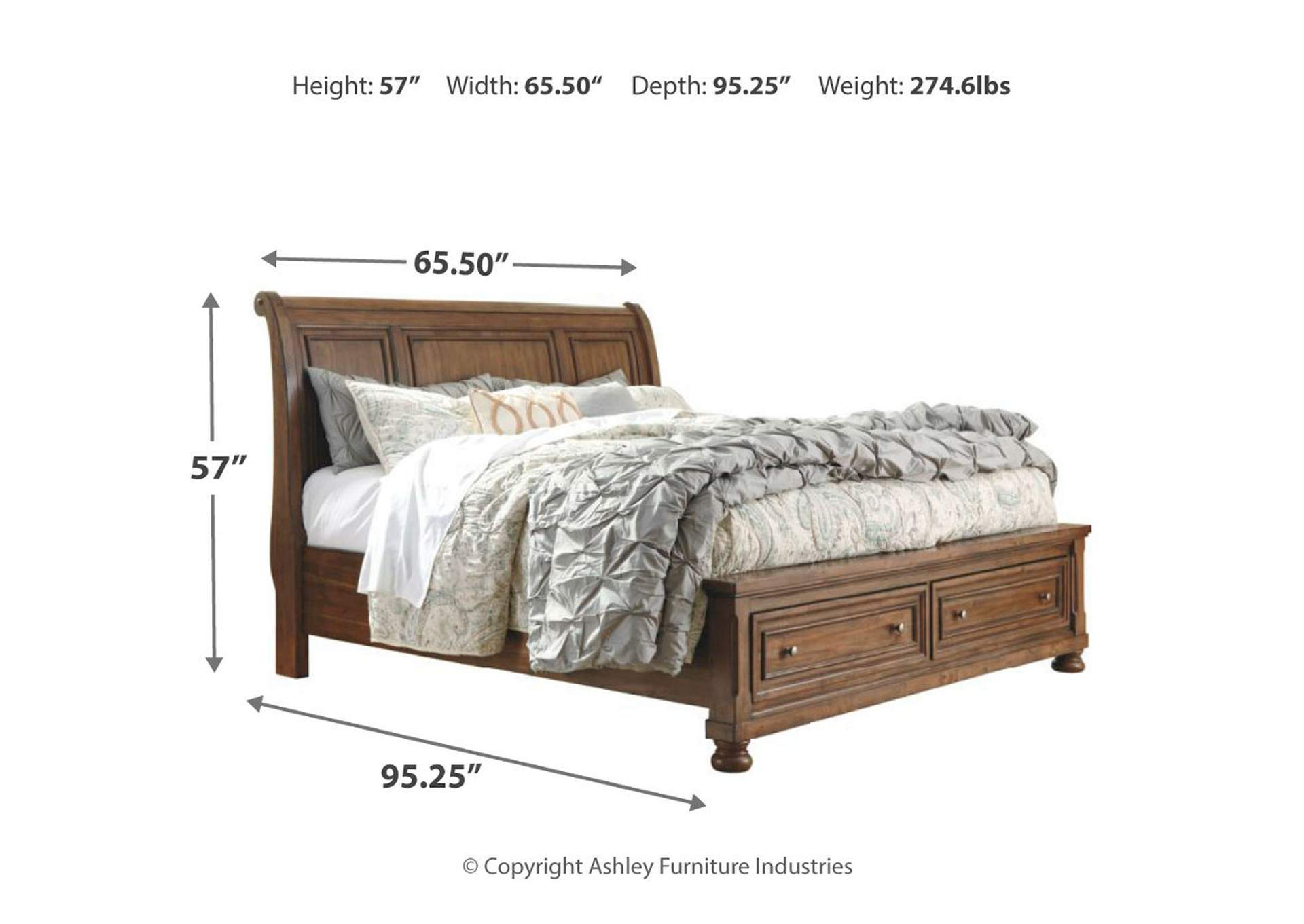 Flynnter Queen Sleigh Bed with 2 Storage Drawers with Mirrored Dresser, Chest and Nightstand,Signature Design By Ashley