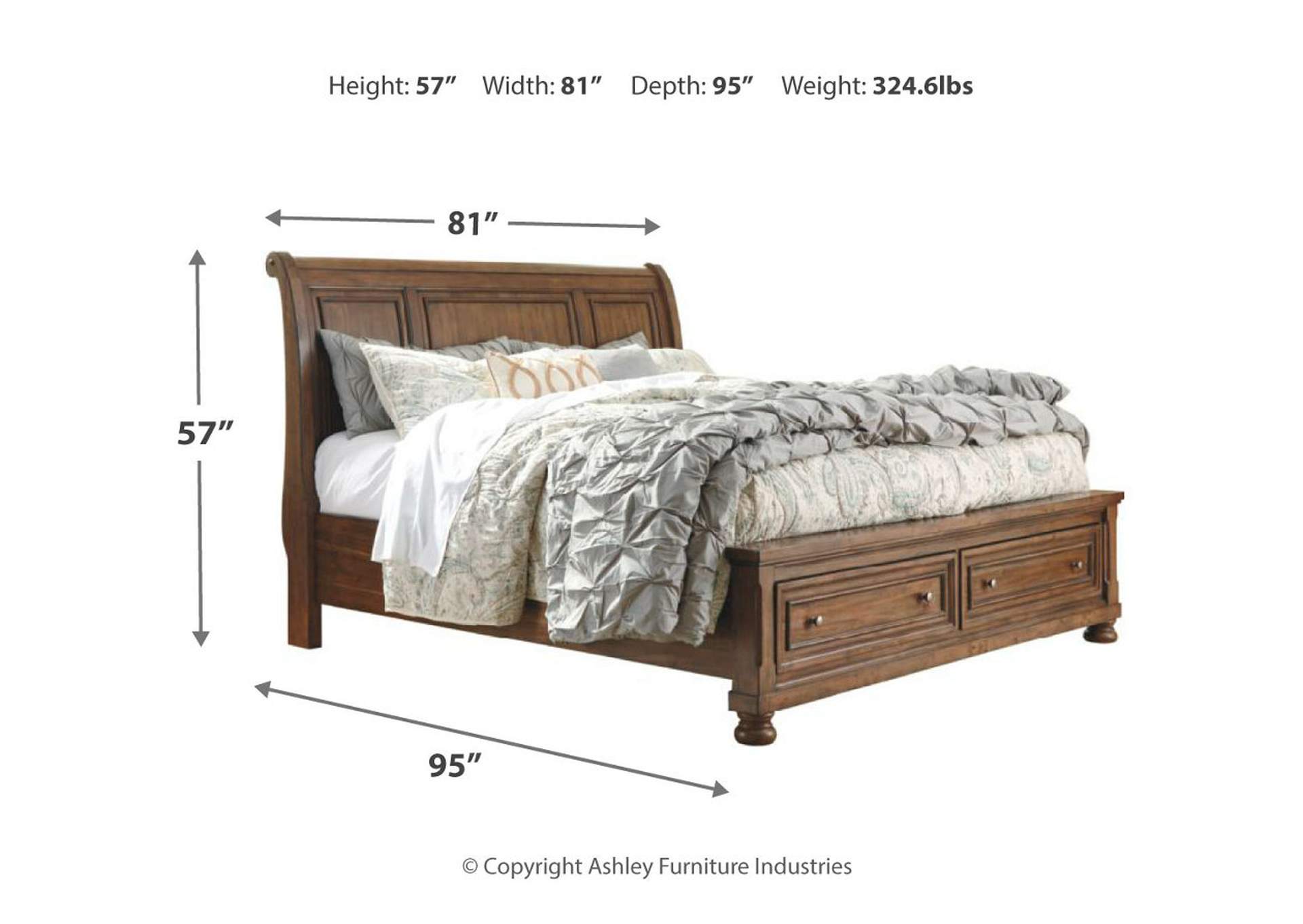 Flynnter California King Sleigh Bed with 2 Storage Drawers with Dresser,Signature Design By Ashley