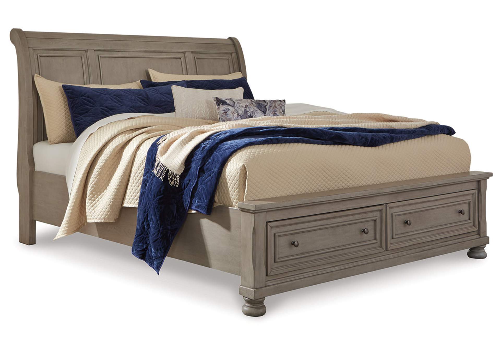 Lettner King Sleigh Bed with 2 Storage Drawers with Mirrored Dresser and Chest,Signature Design By Ashley