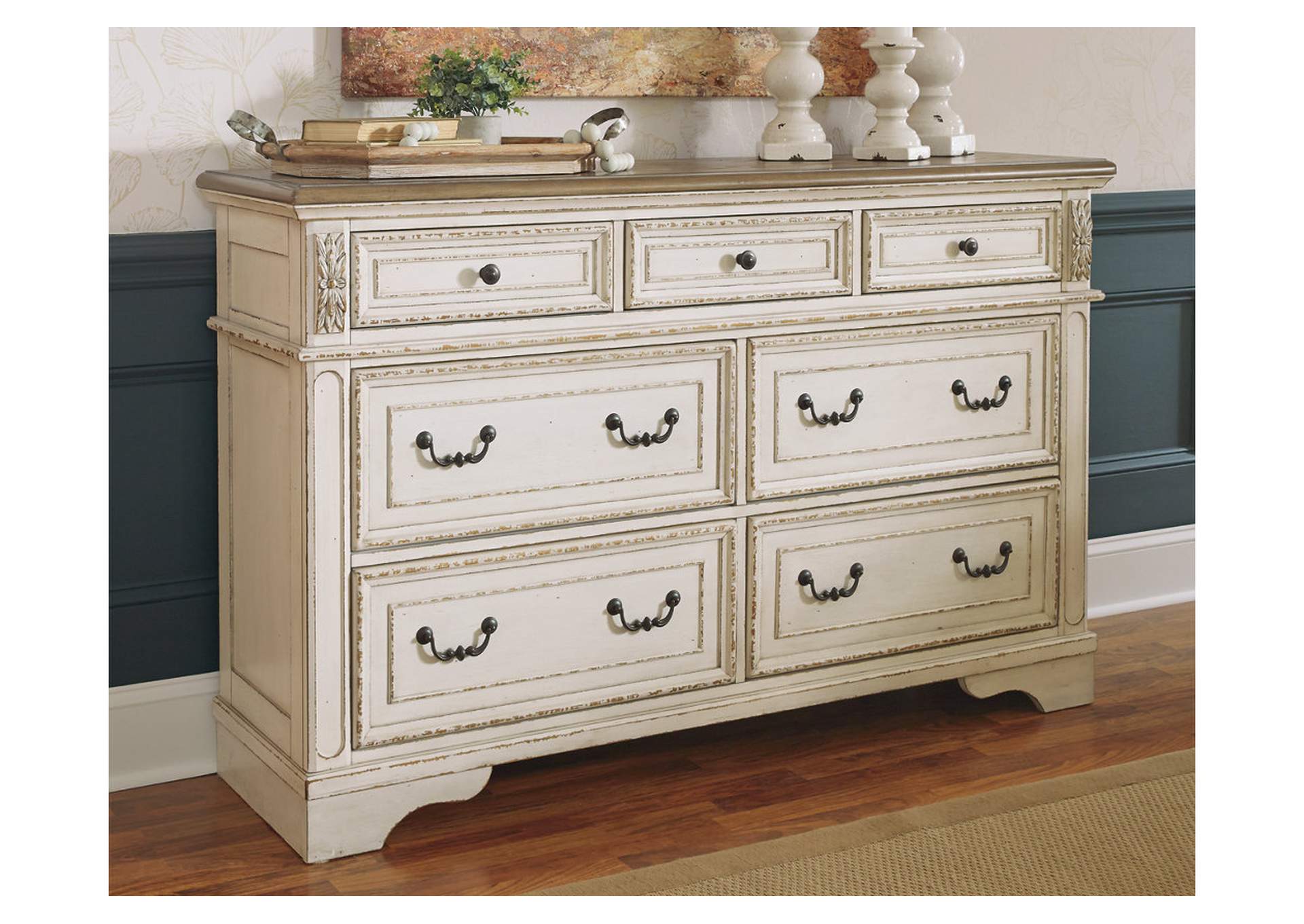 Realyn Queen Upholstery Panel Bed, Dresser, Chest, Nightstand, and Vanity Set,Signature Design By Ashley
