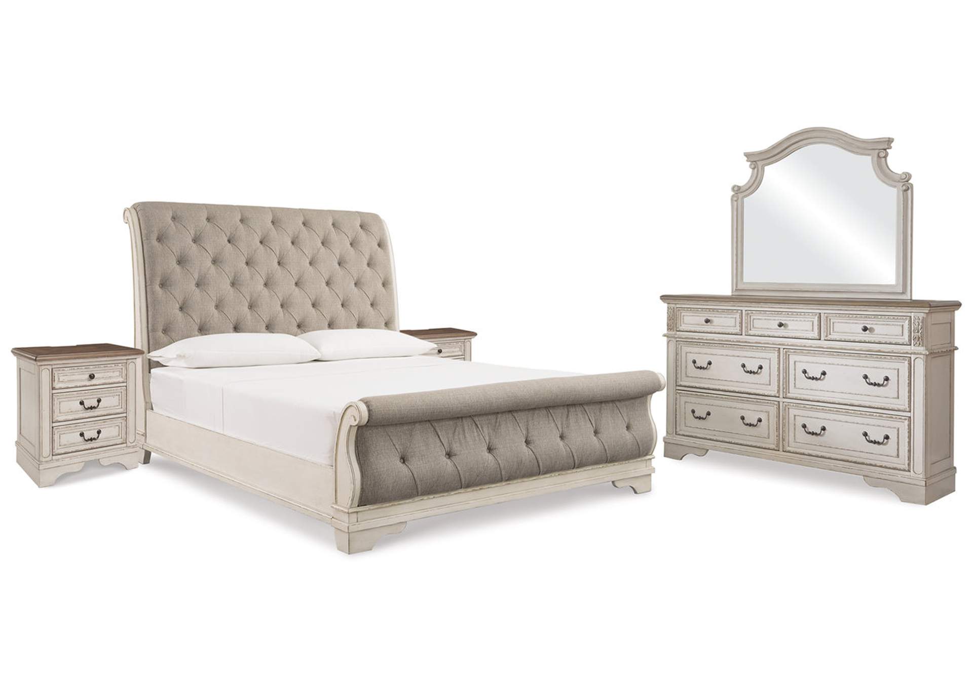 Realyn King Upholstered Sleigh Bed, Dresser, Mirror and 2 Nightstands,Signature Design By Ashley