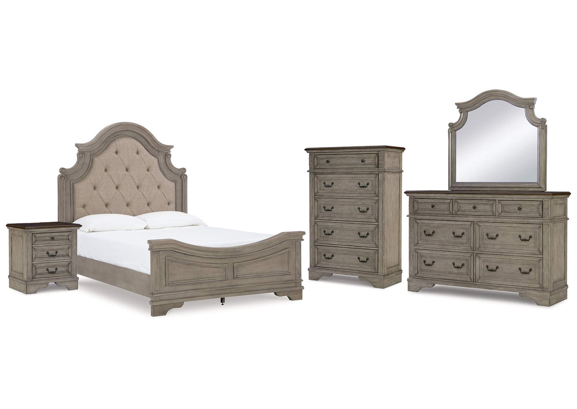 Lodenbay Queen Upholstered Panel Bed, Dresser, Mirror, Chest and Nightstand,Signature Design By Ashley