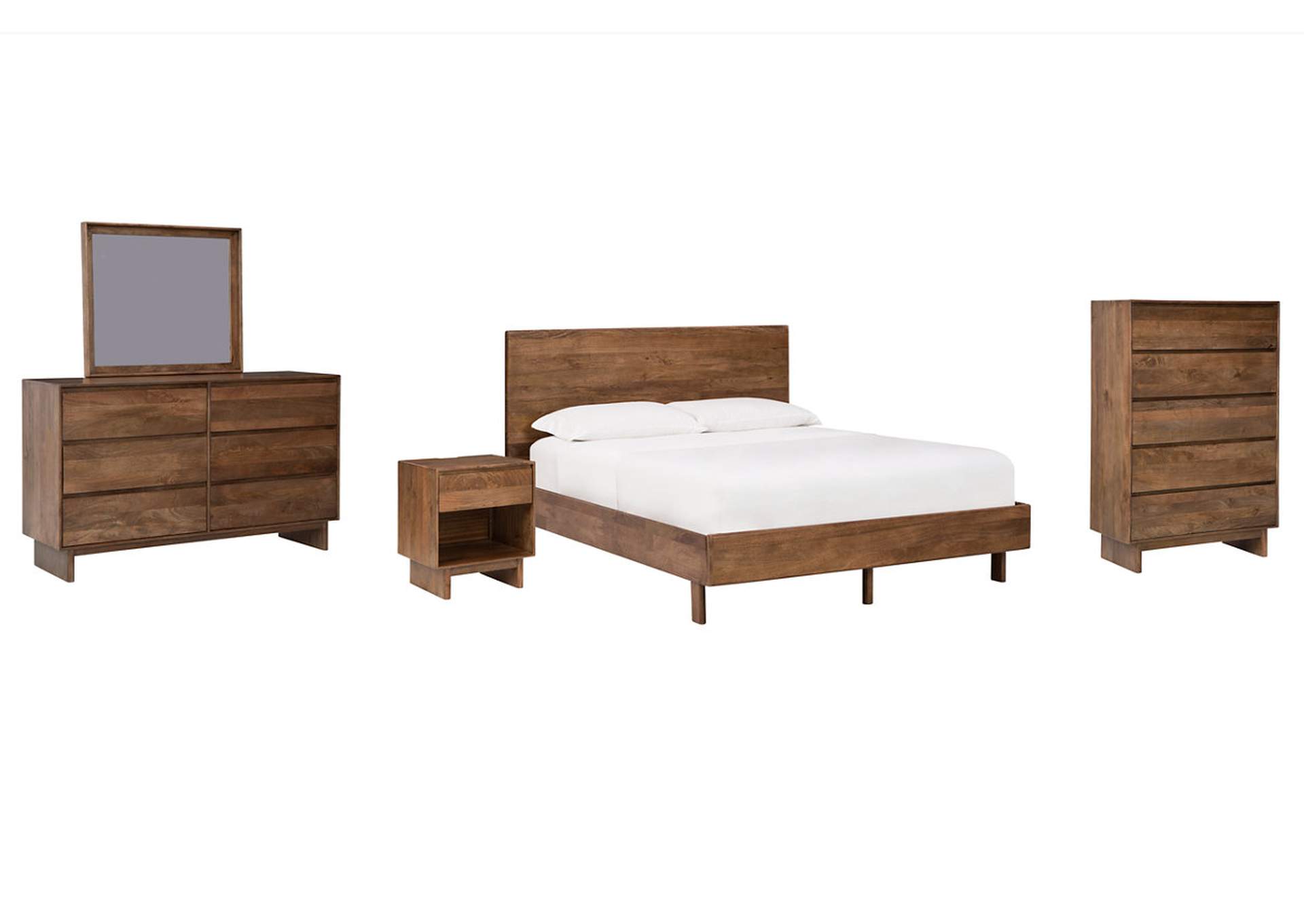 Isanti California King Panel Bed with Mirrored Dresser, Chest and Nightstand,Millennium