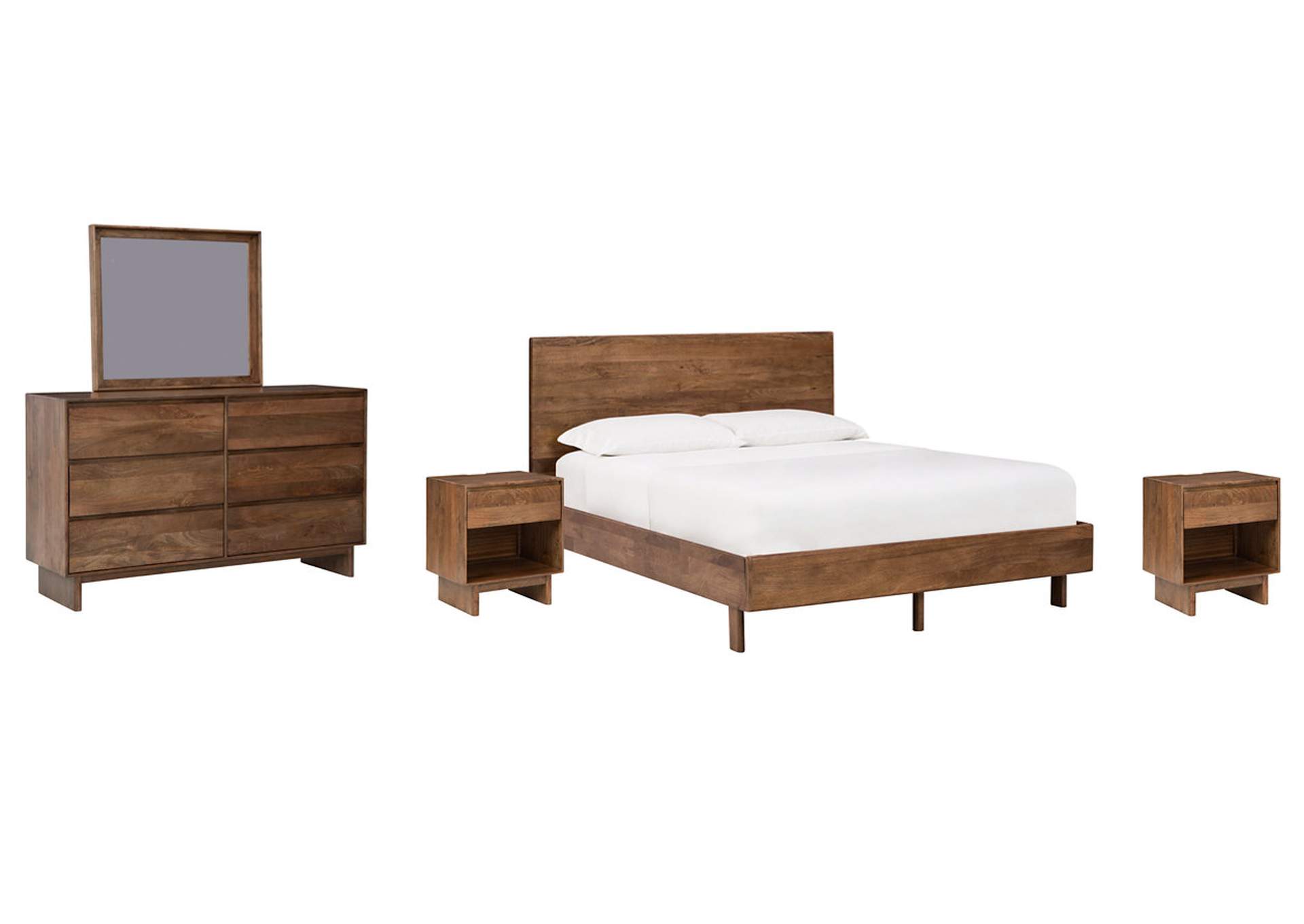 Isanti California King Panel Bed with Mirrored Dresser and 2 Nightstands,Millennium