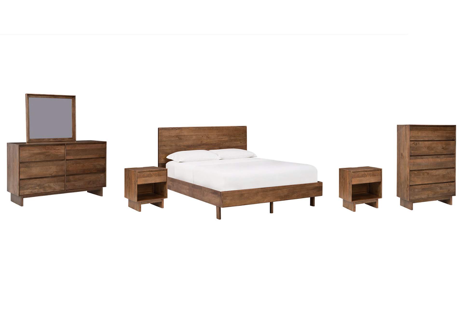 Isanti King Panel Bed with Mirrored Dresser, Chest and 2 Nightstands,Millennium