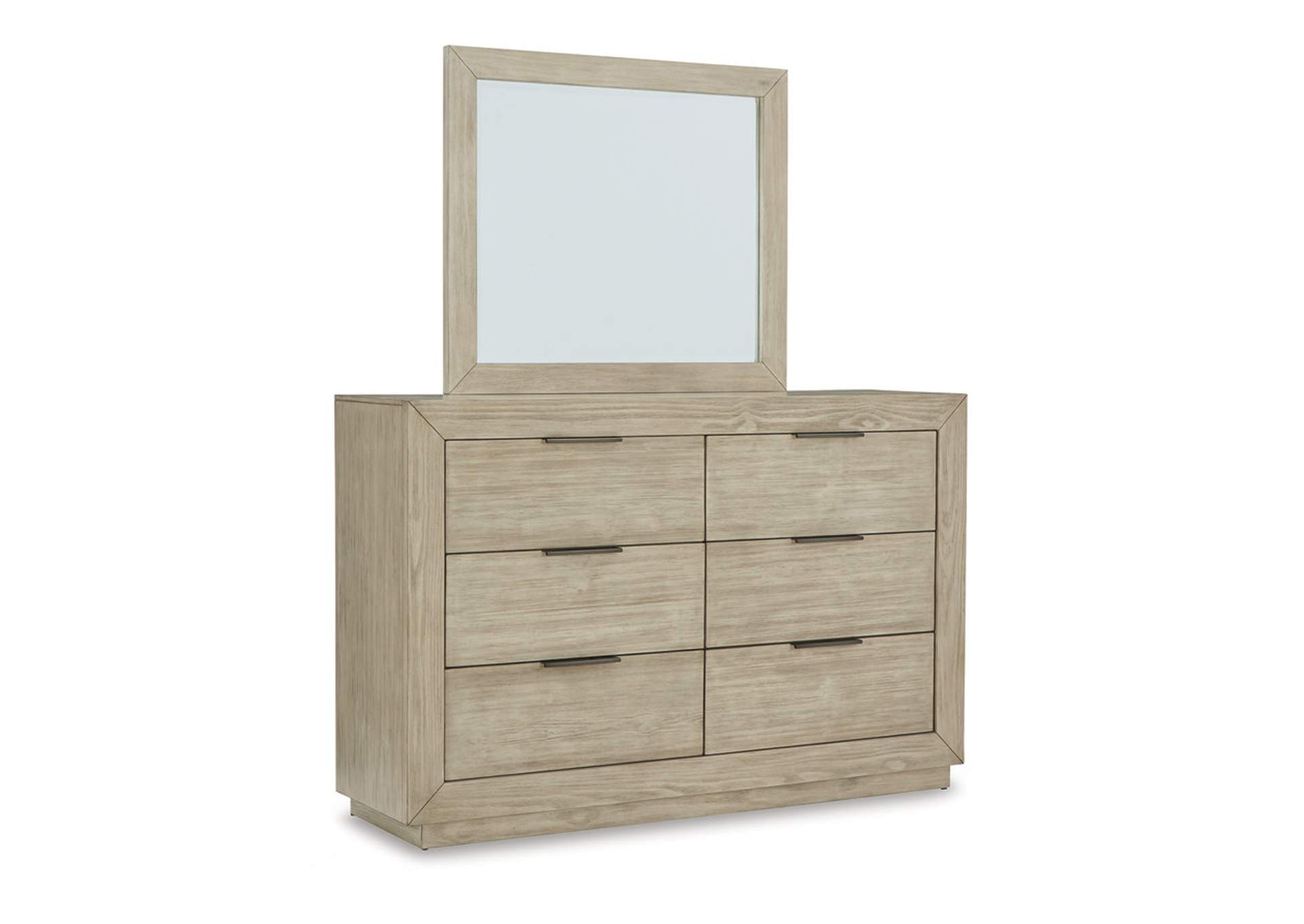 Hennington King Upholstered Bed with Mirrored Dresser,Millennium