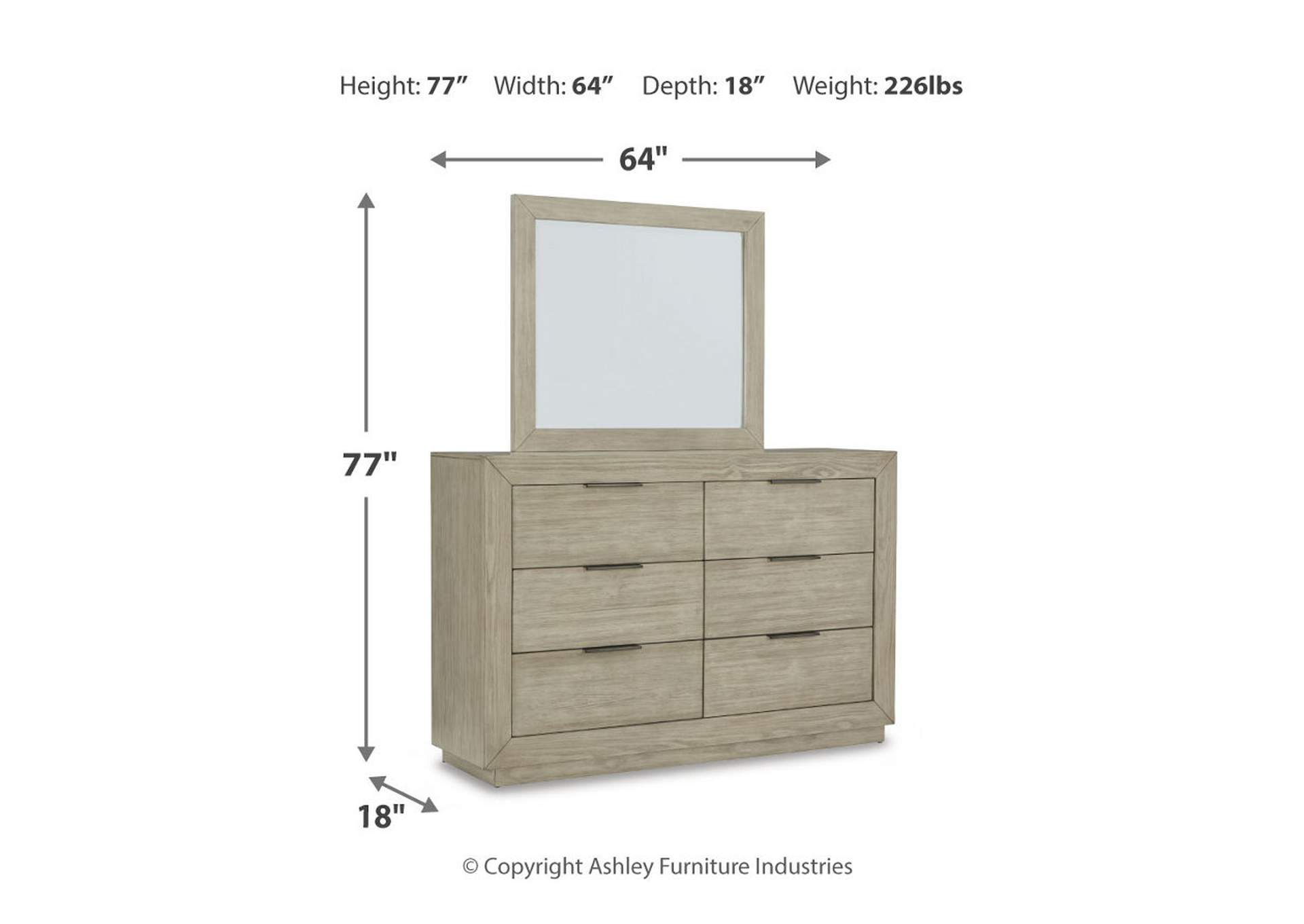 Hennington Queen Upholstered Bed with Mirrored Dresser,Millennium