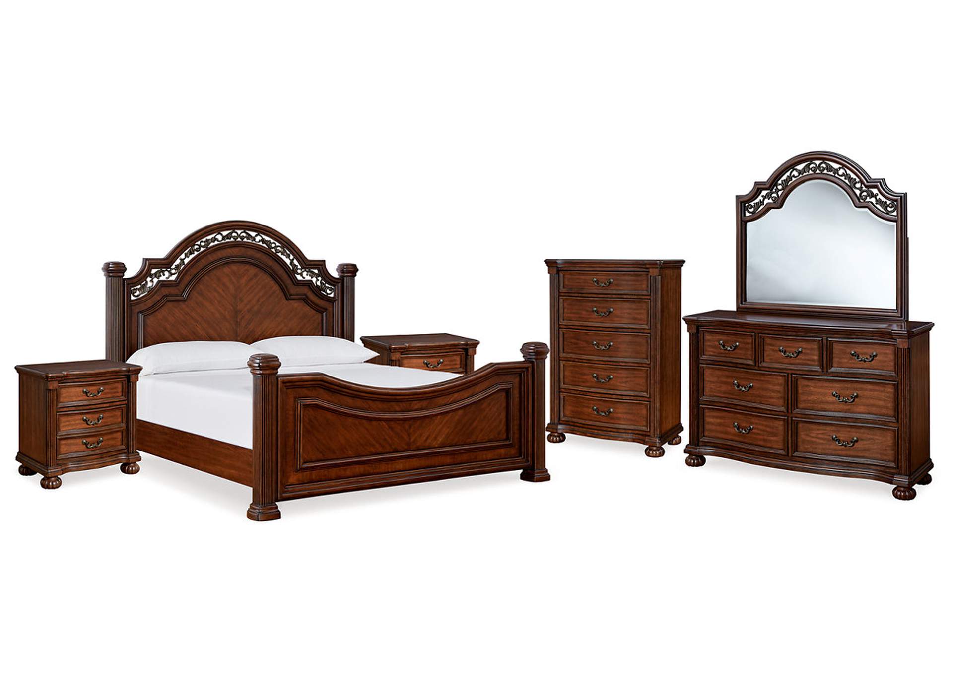 Lavinton Queen Poster Bed with Mirrored Dresser, Chest and 2 Nightstands,Signature Design By Ashley