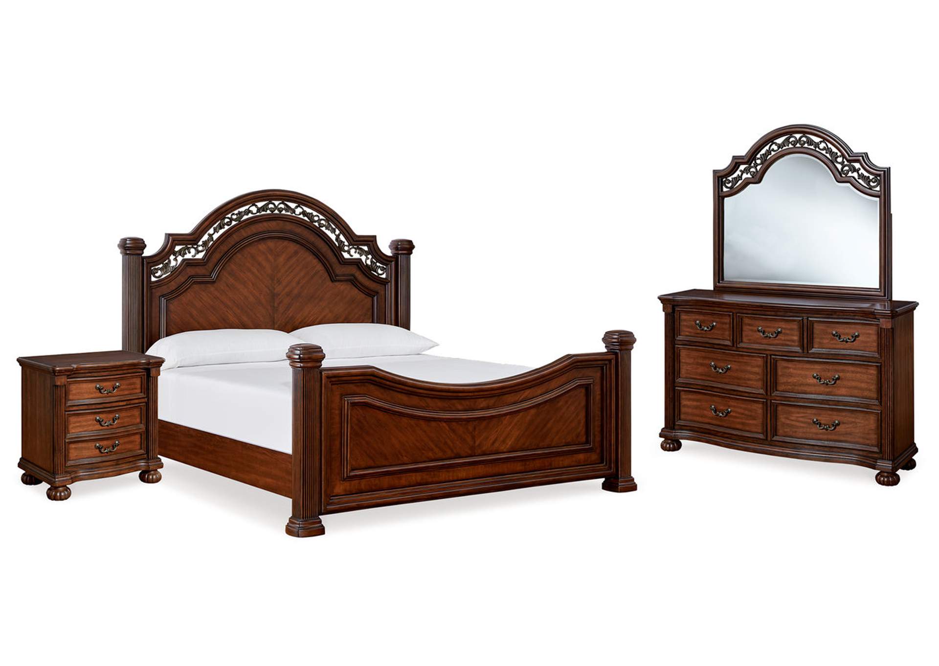 Lavinton California King Poster Bed with Mirrored Dresser and Nightstand,Signature Design By Ashley