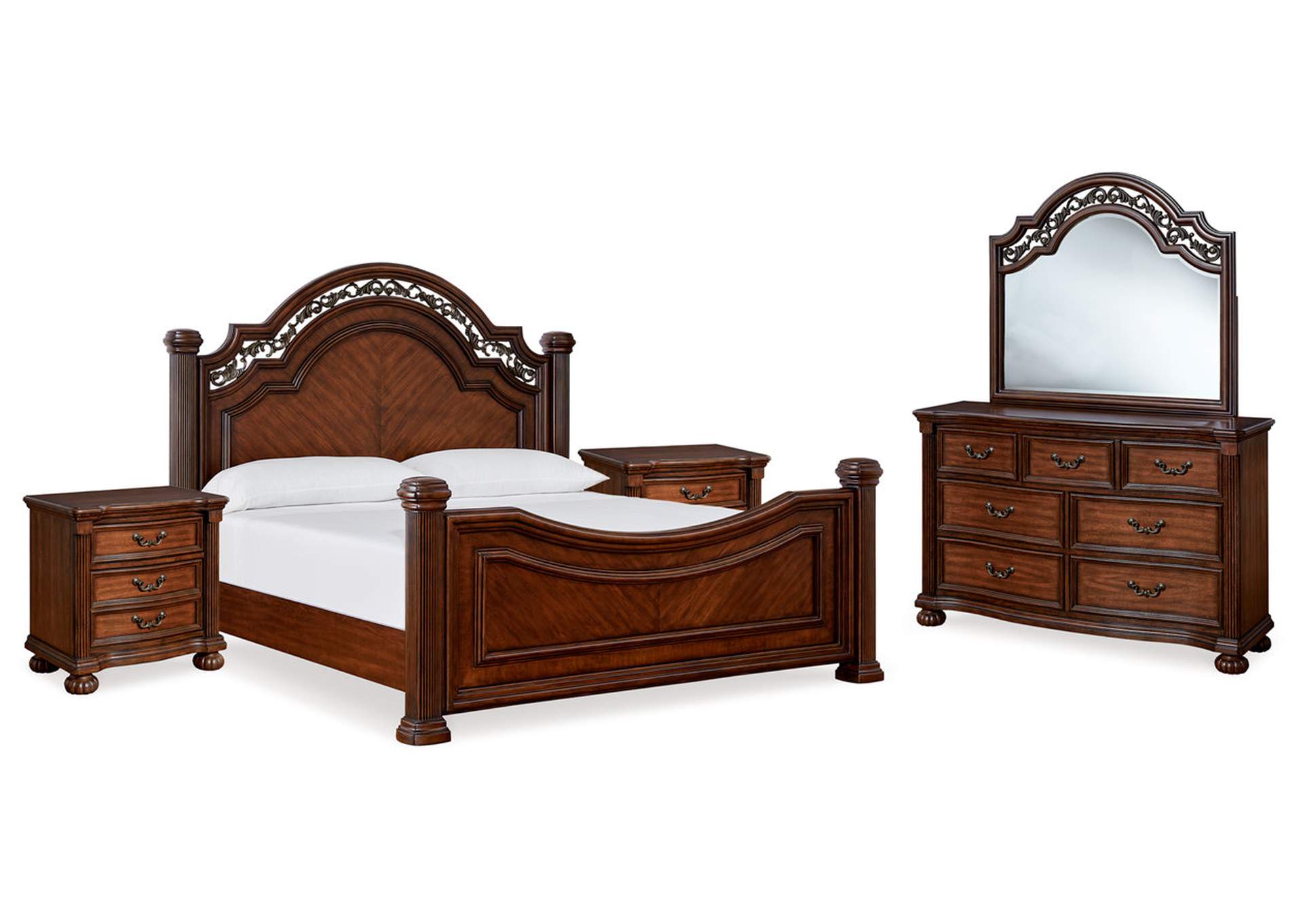 Lavinton King Poster Bed with Mirrored Dresser and Nightstand,Signature Design By Ashley