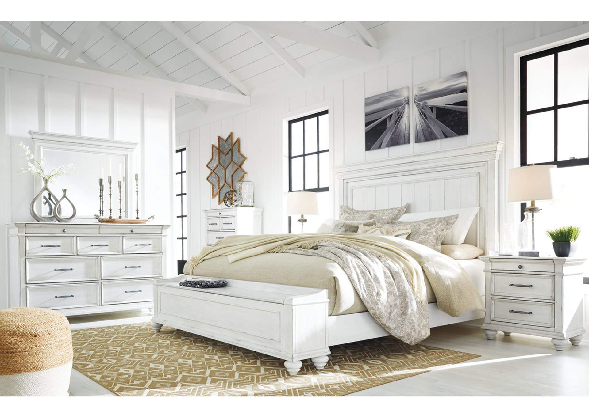 Kanwyn King Panel Bed with Storage, Dresser and Mirror,Benchcraft