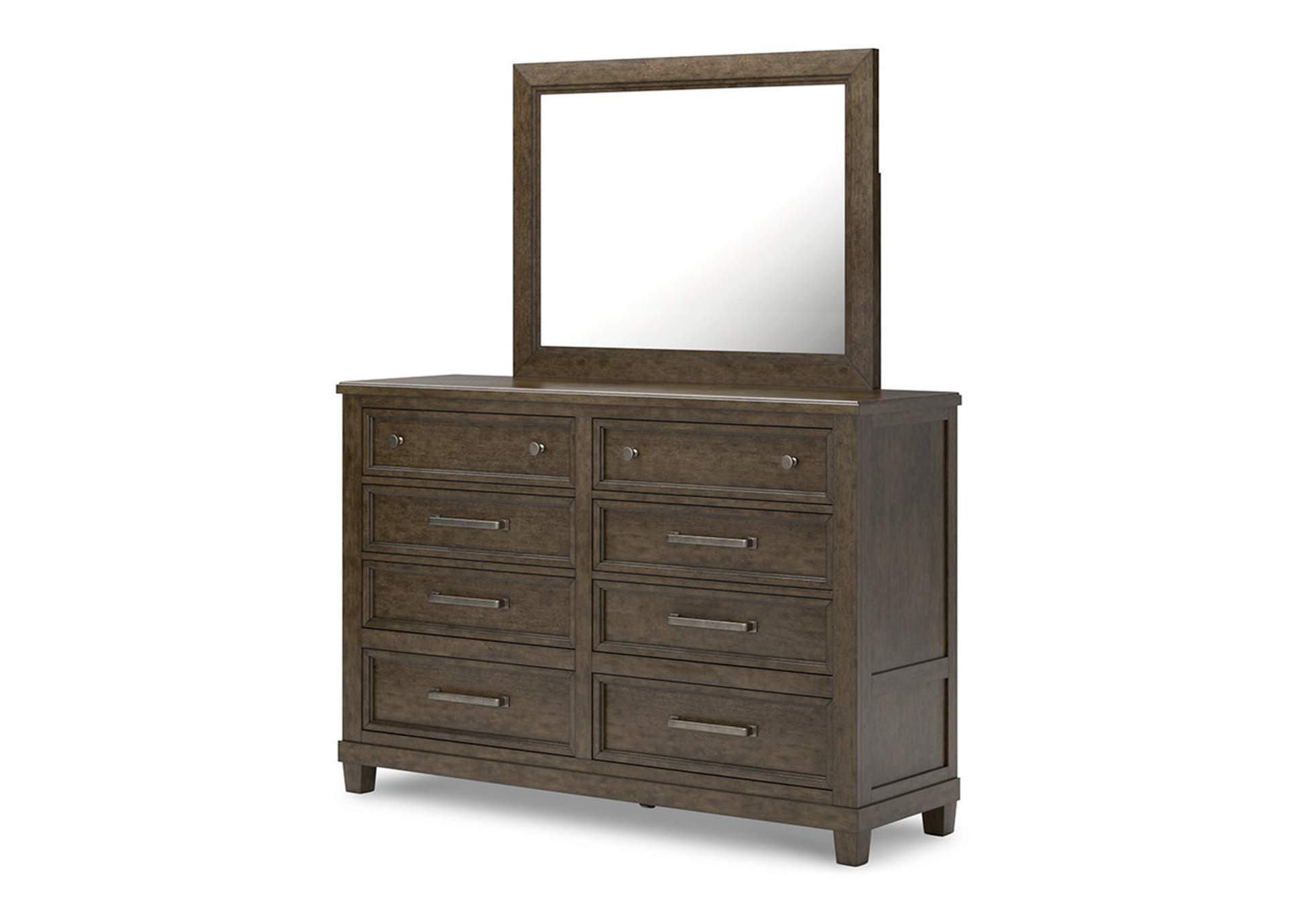 Hillcott Queen Upholstered Bed with Mirrored Dresser, Chest and Nightstand,Millennium