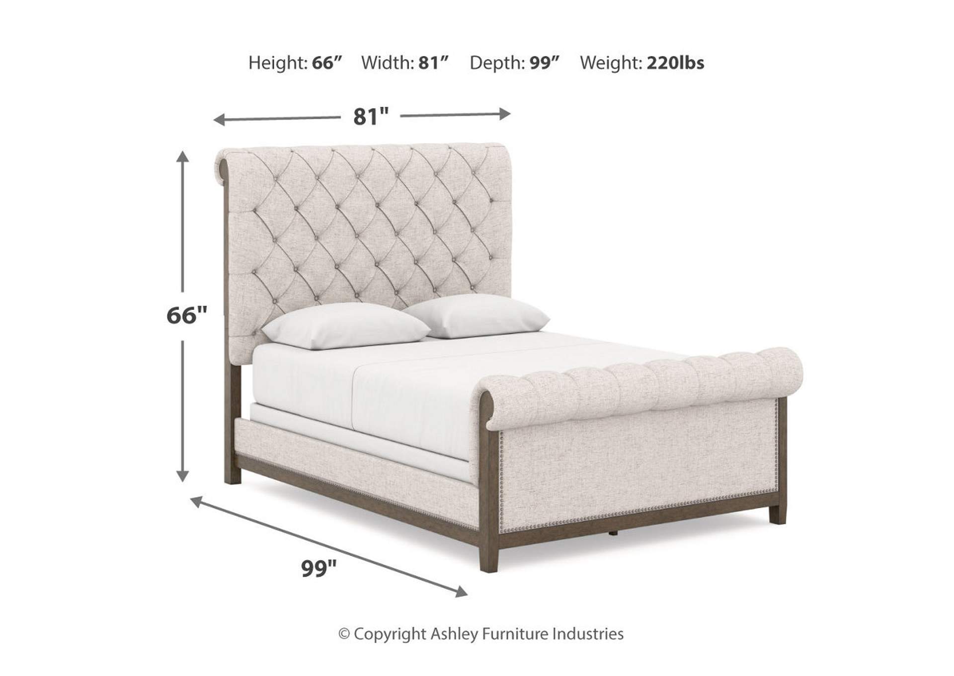 Hillcott Queen Upholstered Bed with Mirrored Dresser,Millennium