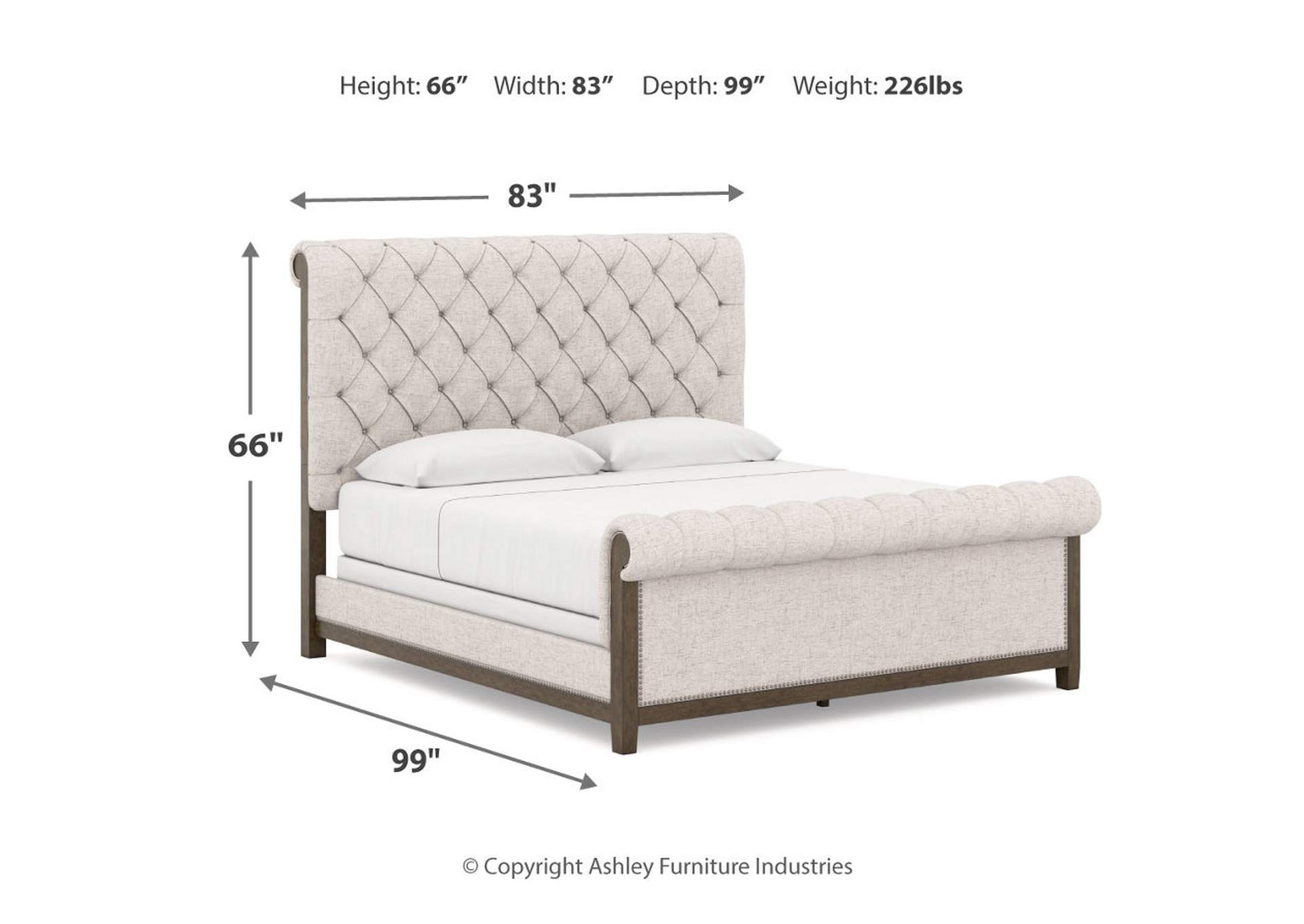 Hillcott King Upholstered Bed with Mirrored Dresser, Chest and 2 Nightstands,Millennium