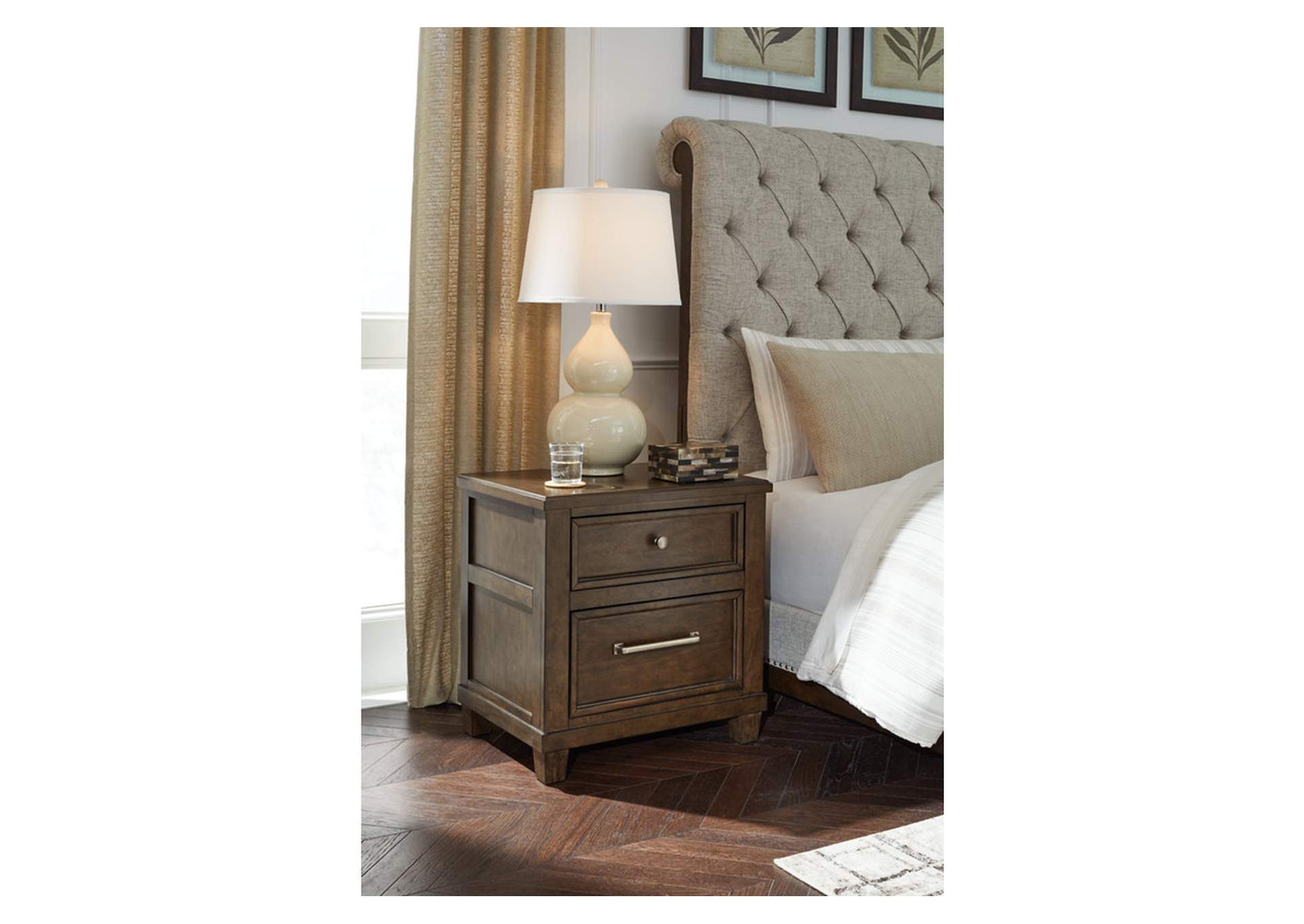 Hillcott Queen Upholstered Bed with Mirrored Dresser, Chest and 2 Nightstands,Millennium