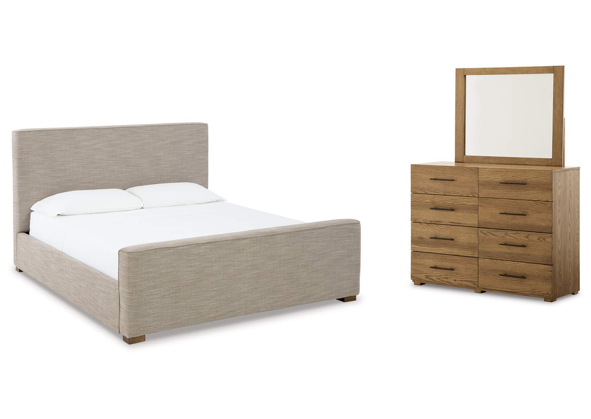 Dakmore Queen Upholstered Bed, Dresser and Mirror,Signature Design By Ashley