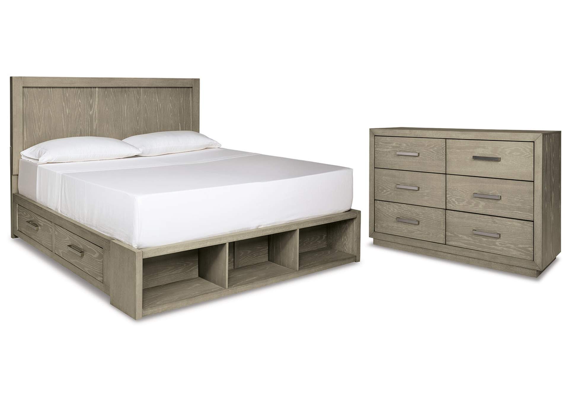 Fawnburg Queen Panel Bed with Storage with Dresser,Millennium