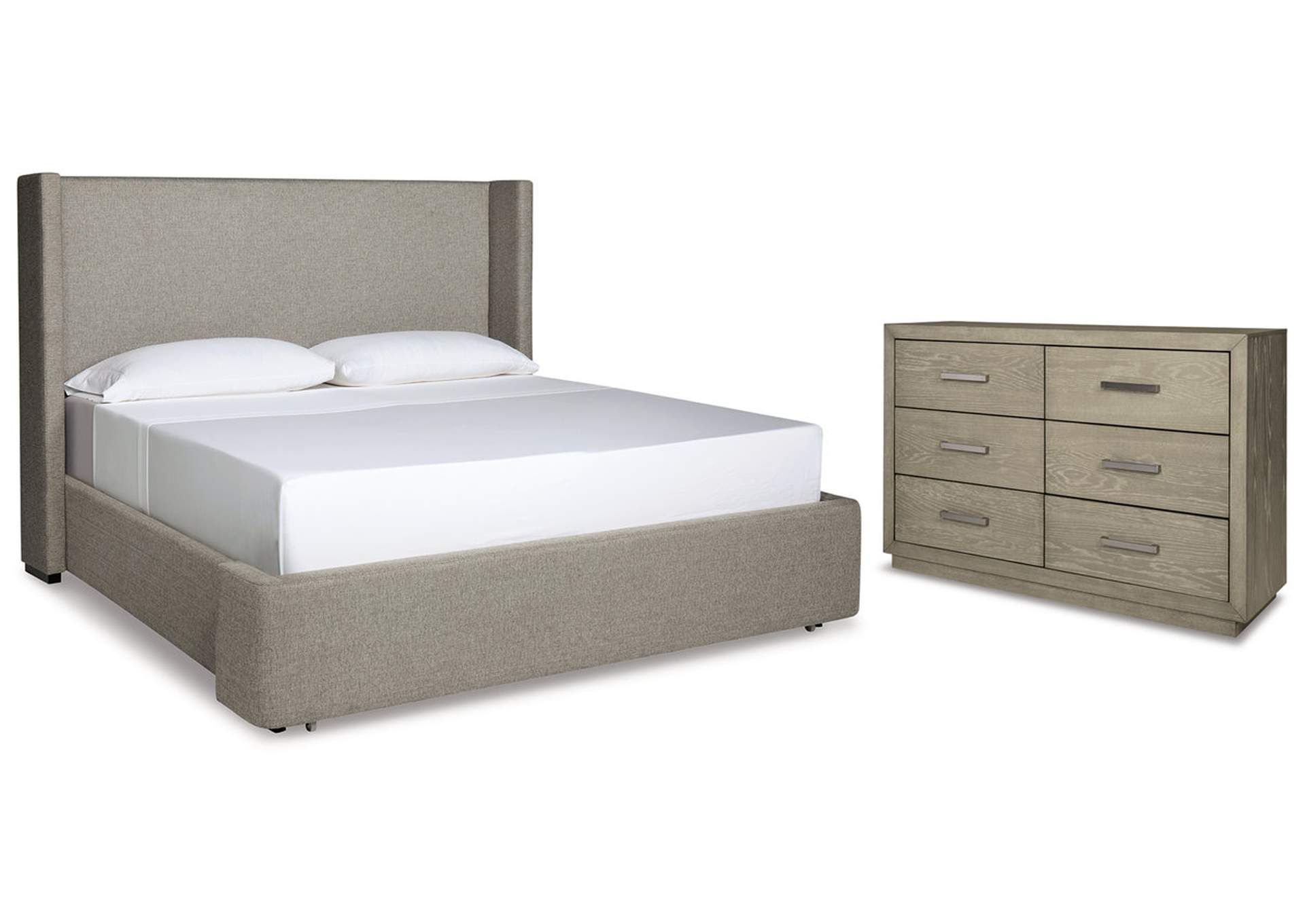 Fawnburg Queen Upholstered Bed with Storage with Dresser,Millennium