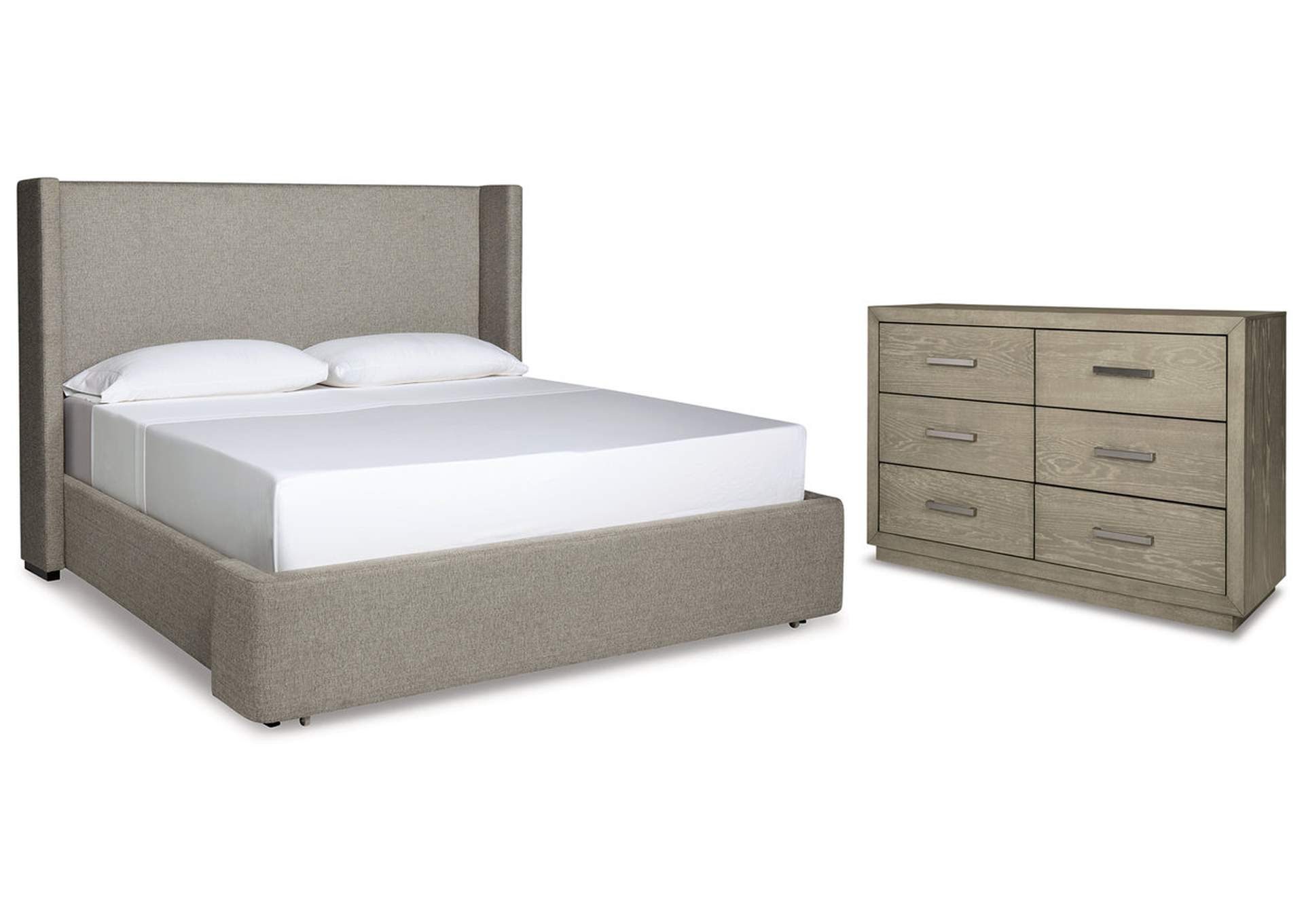 Fawnburg King Upholstered Bed with Storage with Dresser,Millennium