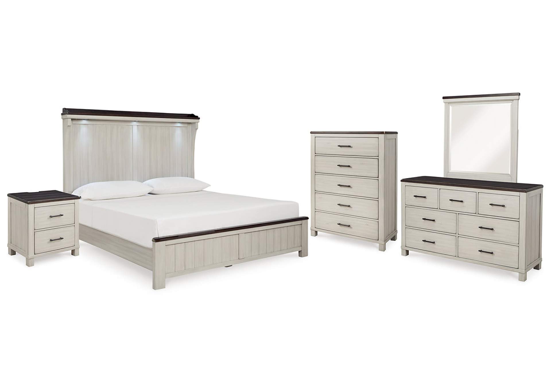 Darborn King Panel Bed with Mirrored Dresser, Chest and Nightstand,Signature Design By Ashley