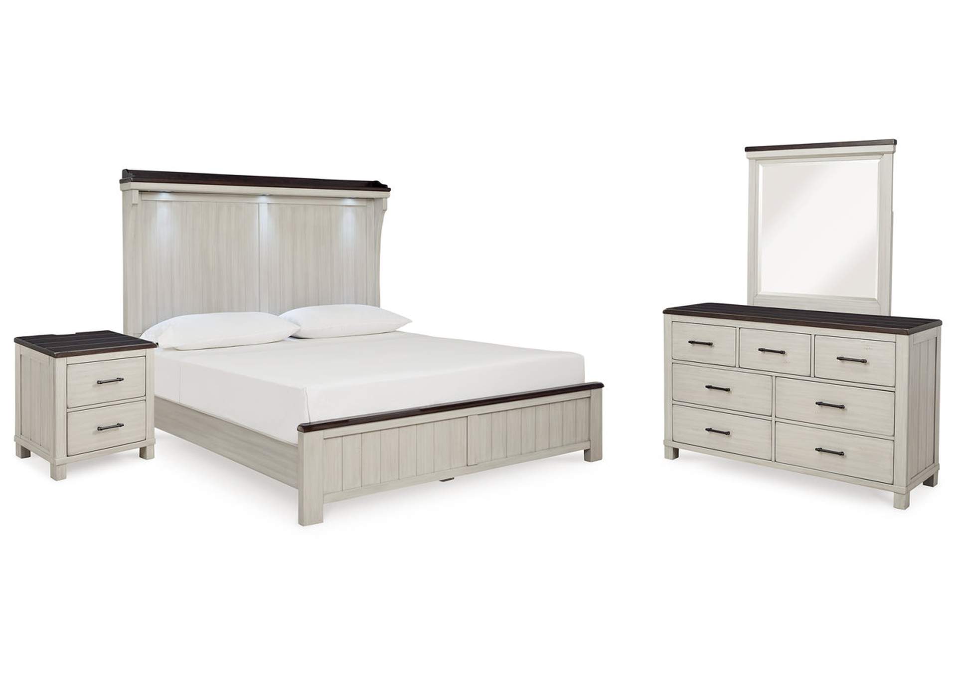 Darborn King Panel Bed with Mirrored Dresser and Nightstand,Signature Design By Ashley